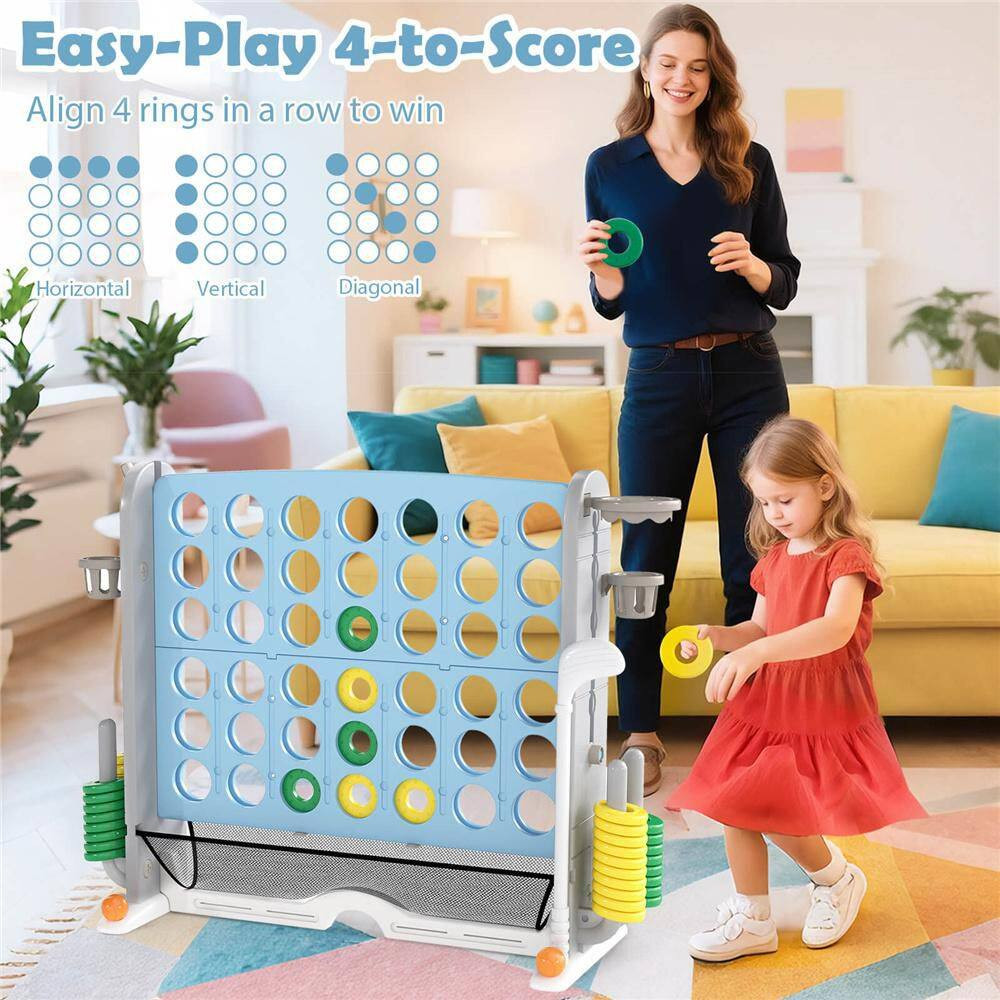 Giant 4-In-A-Row Game Set with Ring-Toss, Basketball Hoop, Golf Club and Cup Hol