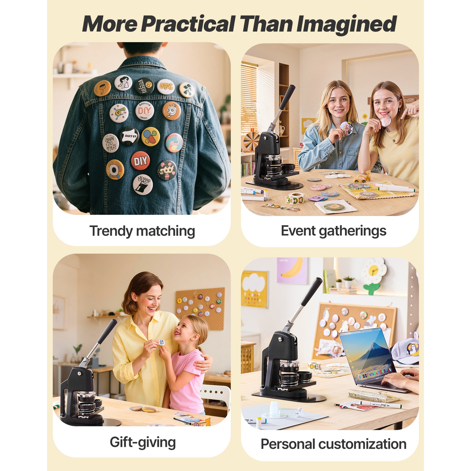 Uimoso 3-in-1 Button Maker Machine with 1.26/2.28/2.95 inch Dies and 300 Pieces