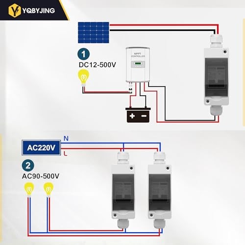 Solar Panel Disconnect Switchmp DC AC Miniature 2 Holes 500V Box & Wire 20A