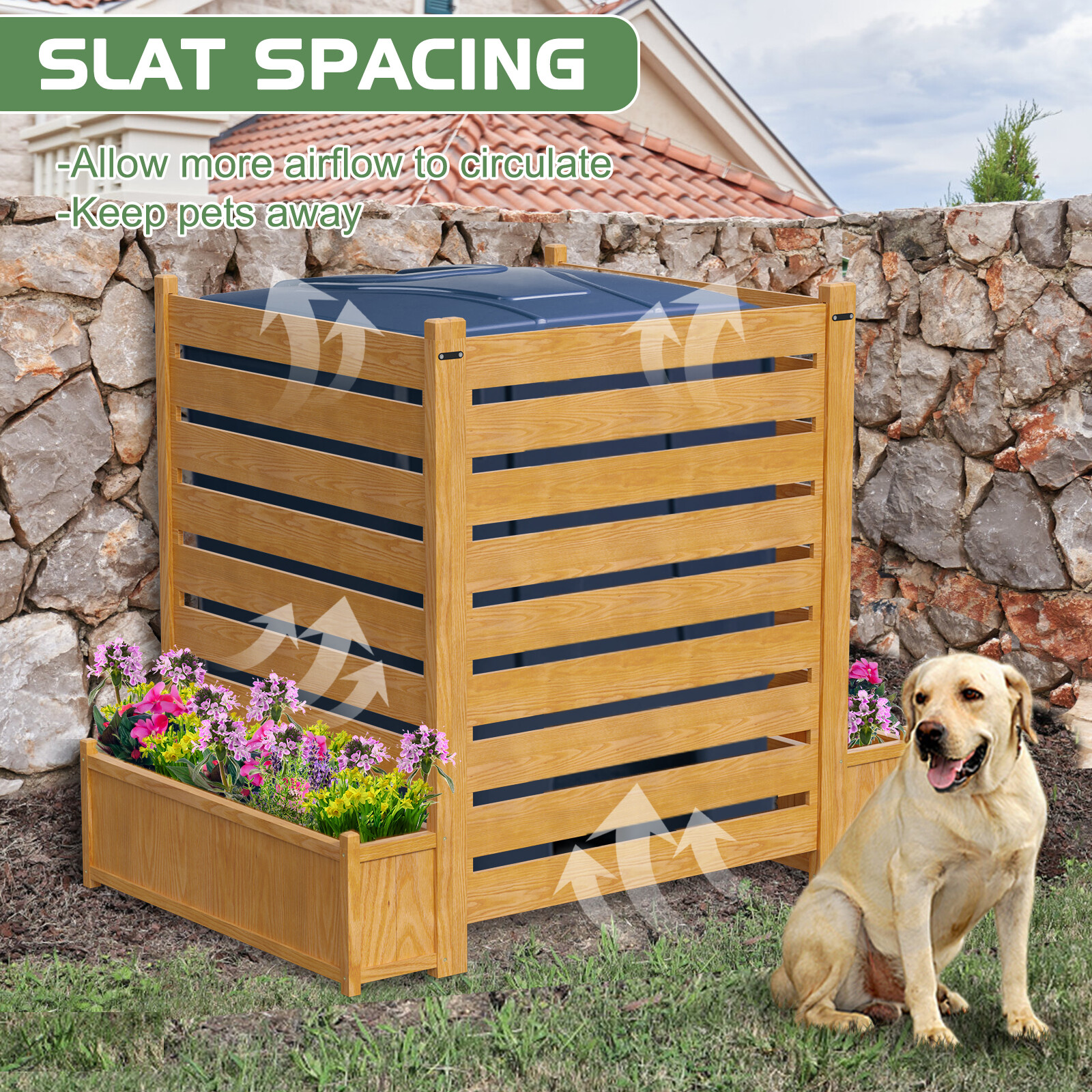 NAIZEA 3 Panels 36"Wx45"H Air Conditioner Fence Privacy Screen with Planter Box