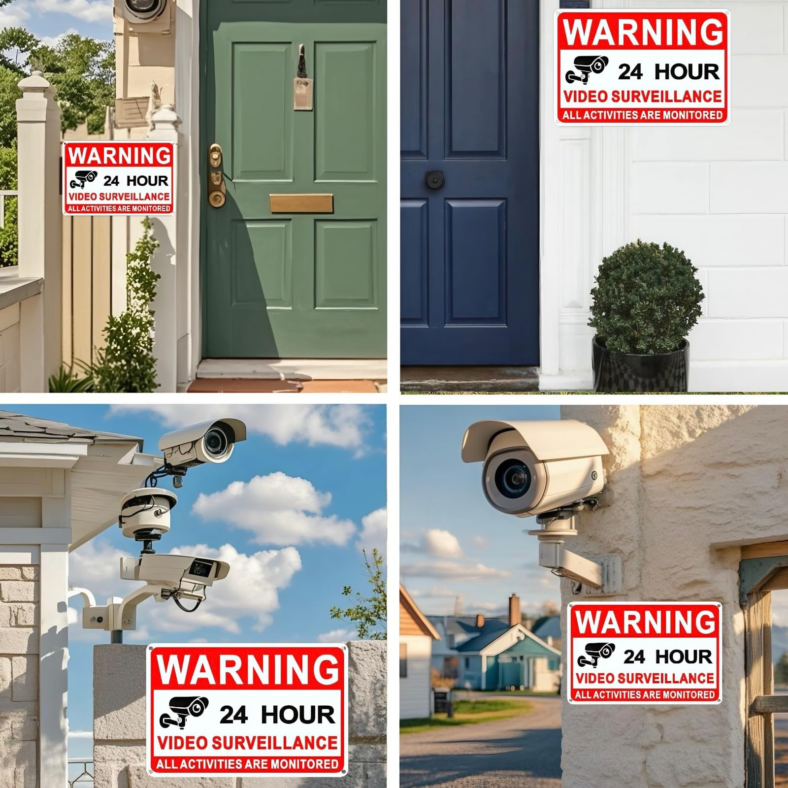 4 Pack Video Surveillance Signs, 8 x 12 Inch Aluminum Camera Signs, CCTV Secu