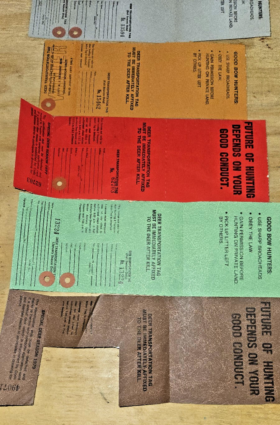 Lot 7 Deer Licenses Tags New Jersey State Big Game Firearm Bow Hunter 1975-1979