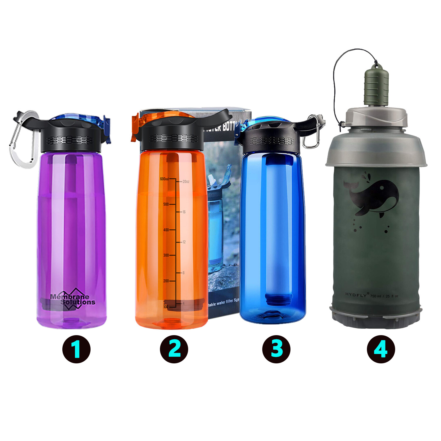 Outdoor Water Filter Bottle Integrated Straw 4-Stage Purifier Camping Hiking Kit
