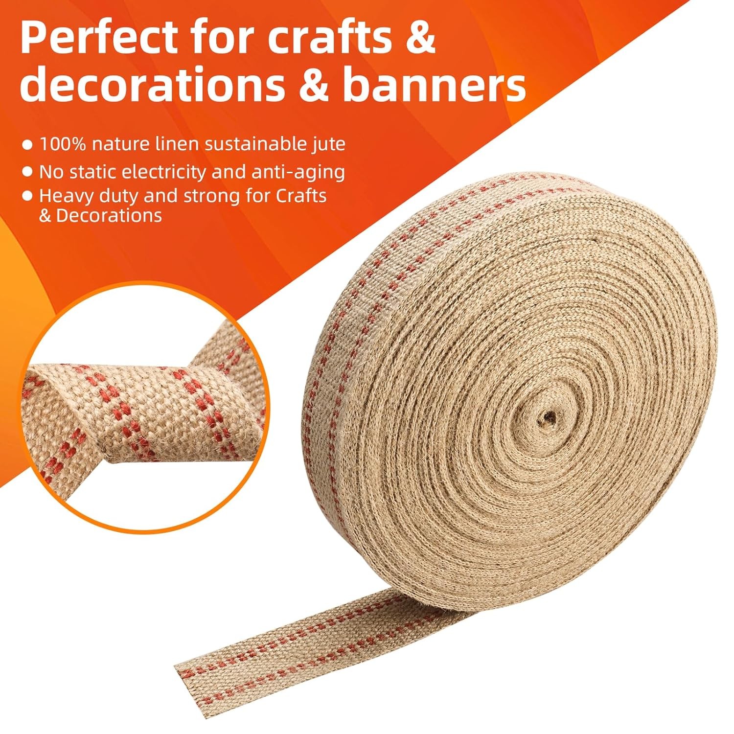 Upholstery Webbing Jute Black/Red Stripe 2" Width 33 Yards 11 lbs Heavy Duty