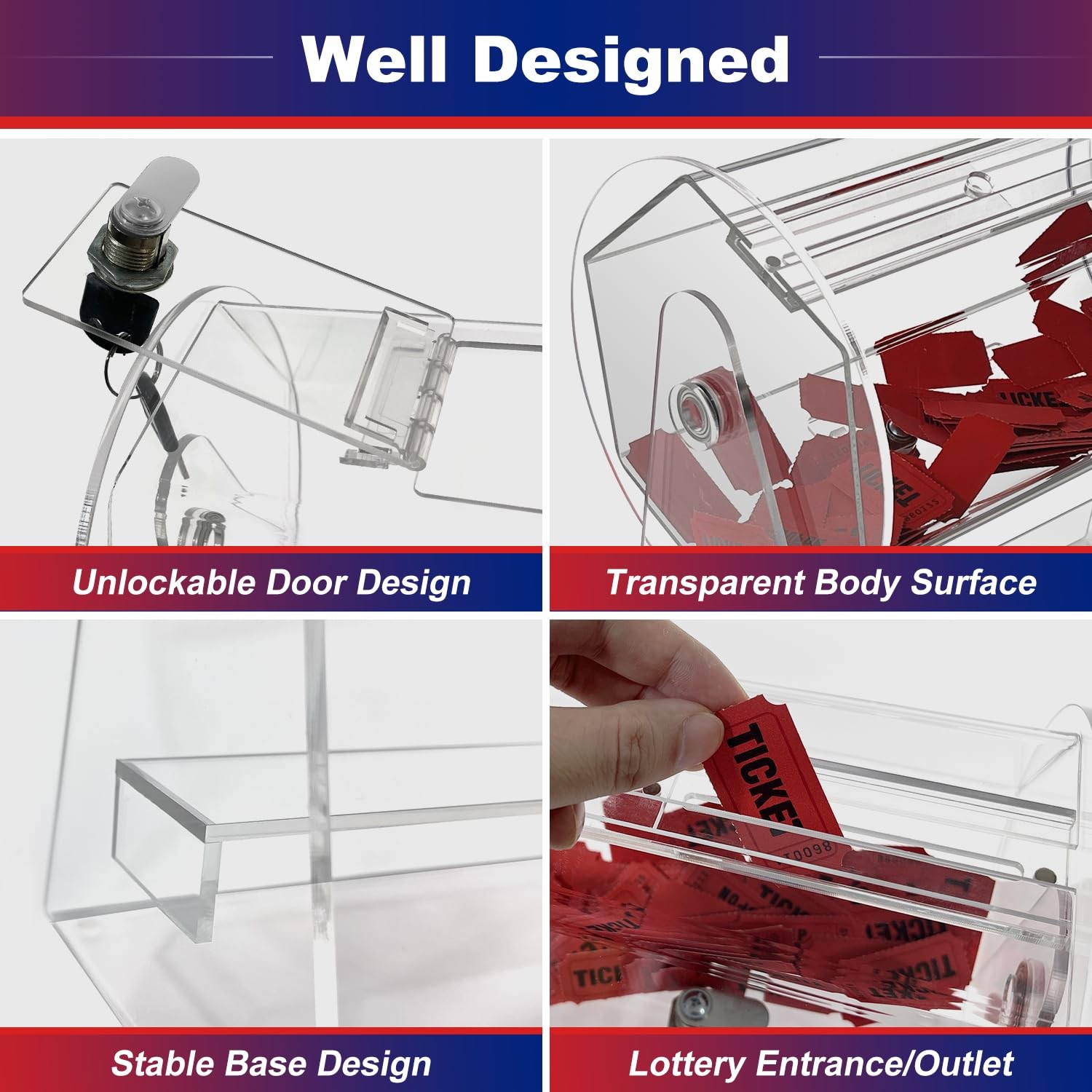 Acrylic Raffle Drum, Clear Raffle Ticket Drum Spinner Cage, Transparent Raffl...