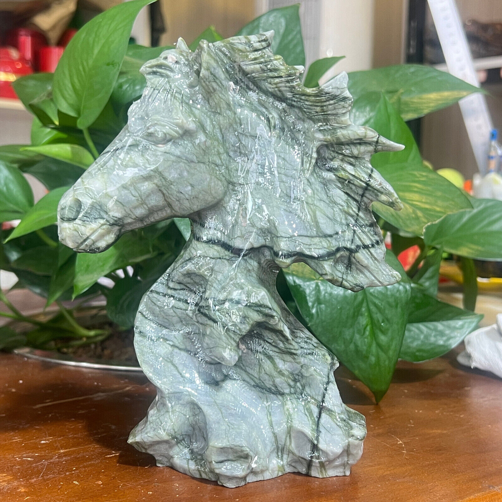 2.97LB Natural yushu stone Quartz Carved horse's head skull Crystal healing 1PC