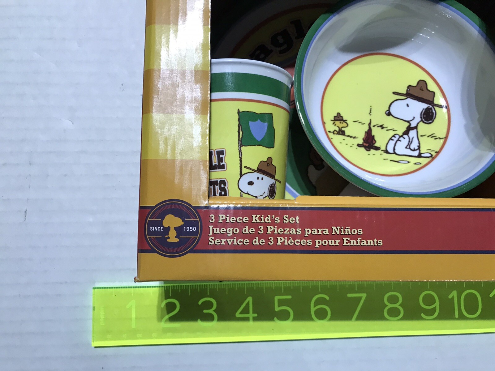 Peanuts Snoopy Beagle Scout 3 Piece Kid’s Set - Bowl, Plate, Cup - New