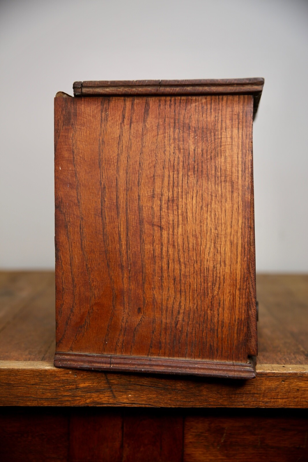 Vintage apothecary wood Cabinet antique counter flap door safe lock no key oak