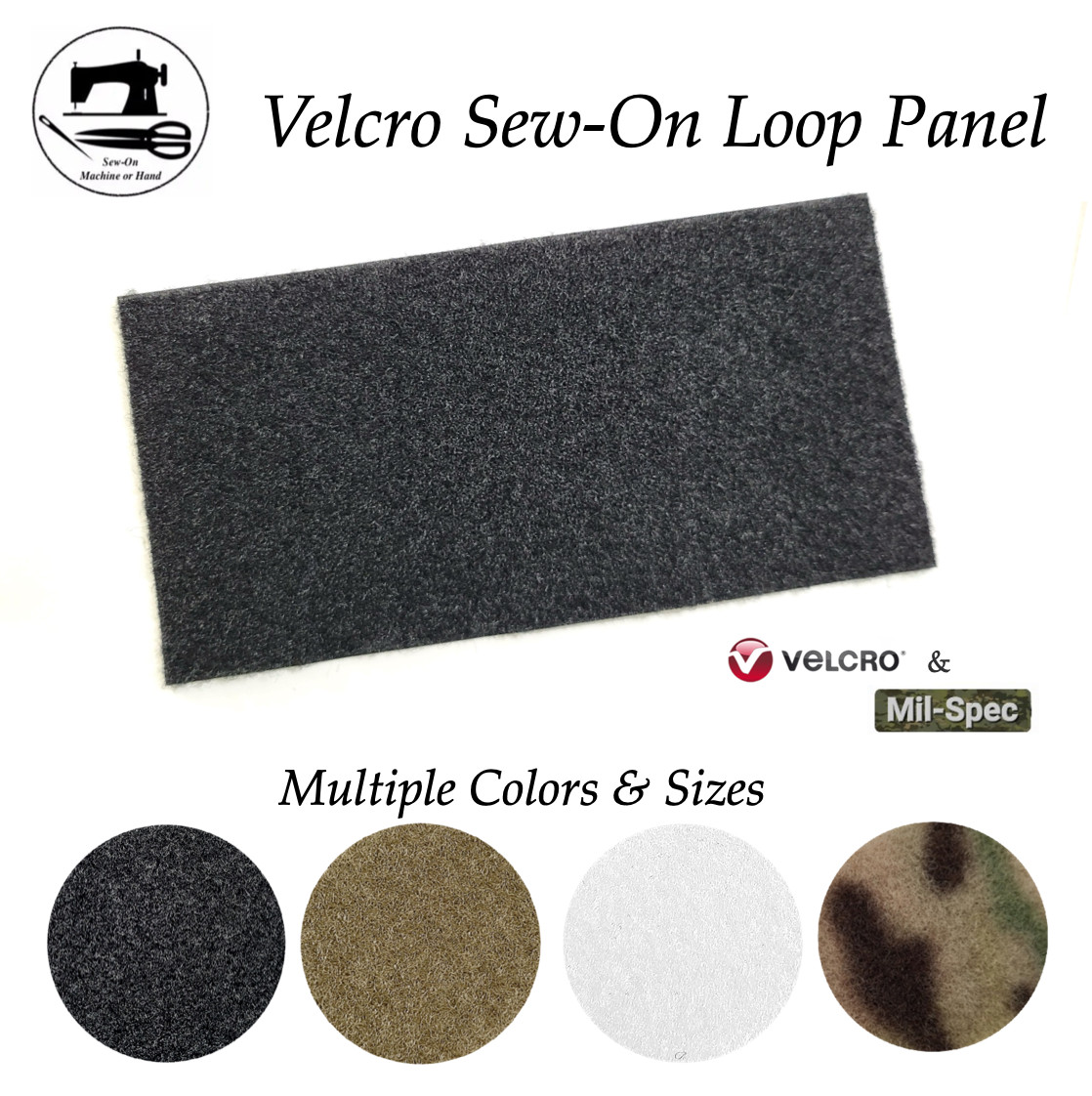 Morale/Military Patch Sew-On Loop Panel VELCRO® Brand (Multiple Colors & Sizes)