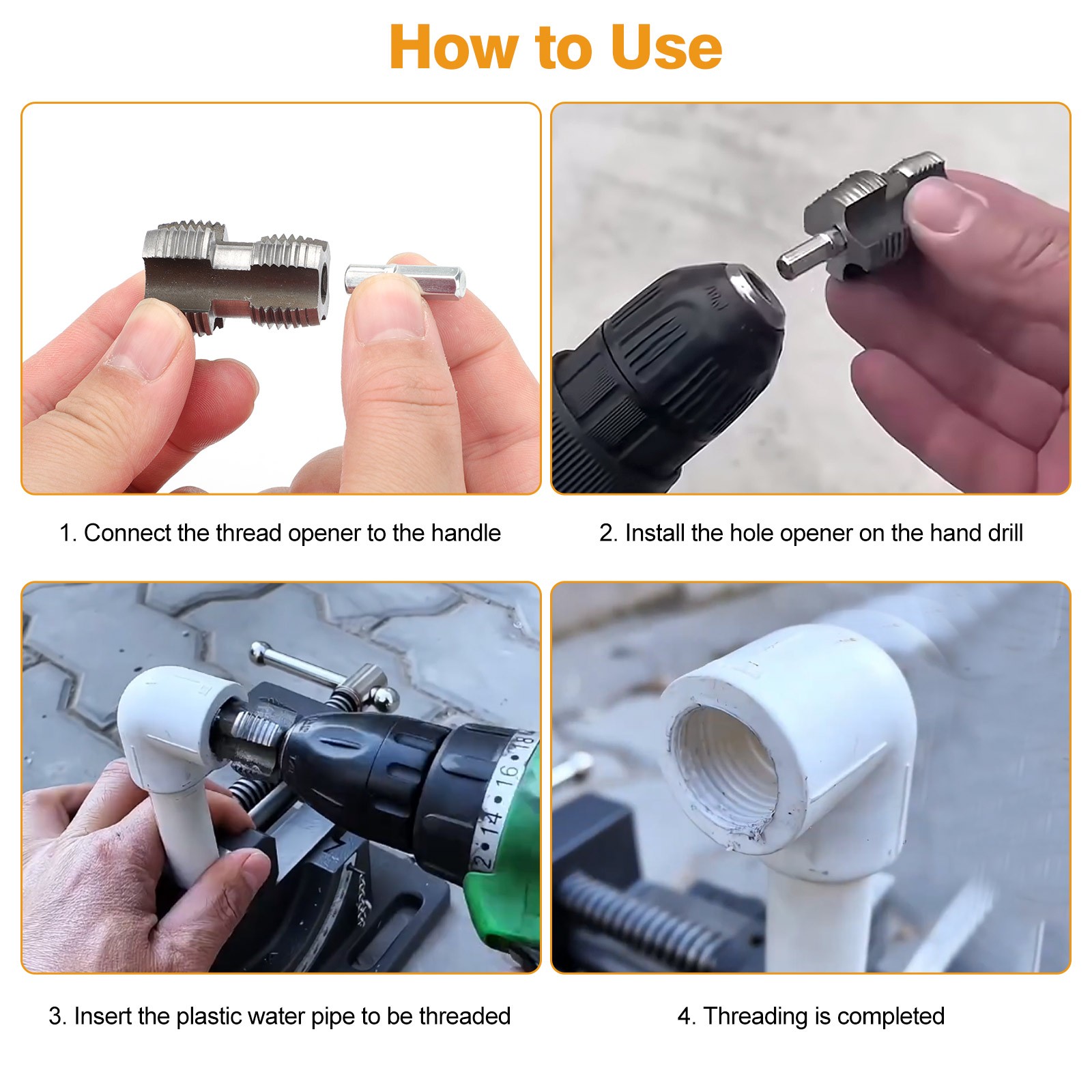 3pcs Integrated Internal & External Pipe Threading Tool PVC Pipe Threader Kit