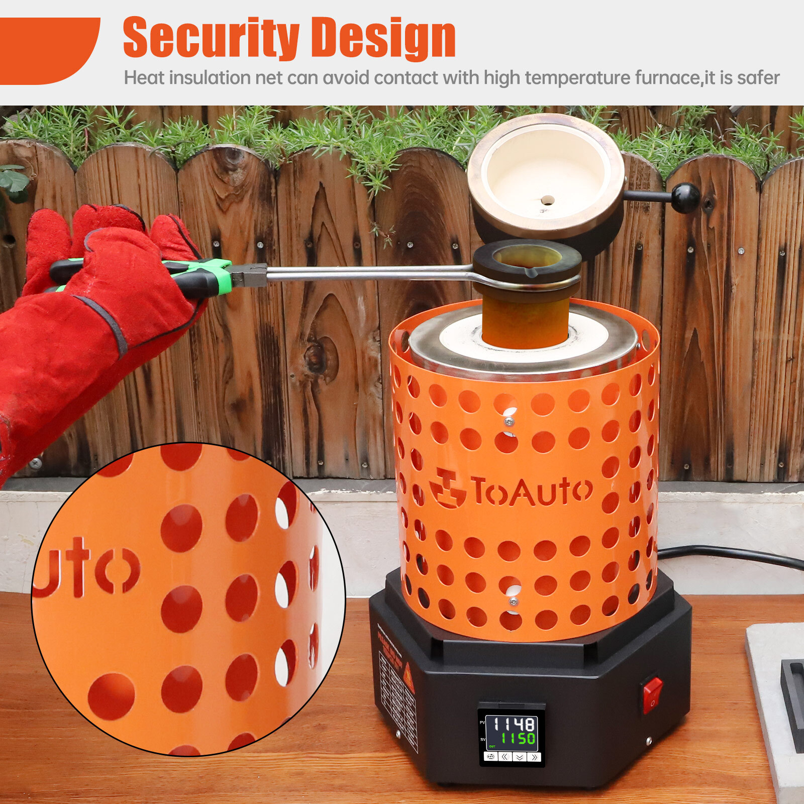 TOAUTO 3KG Electric Melting Furnace Gold Metal Smelter 2102℉ Crucible Ingot Mold