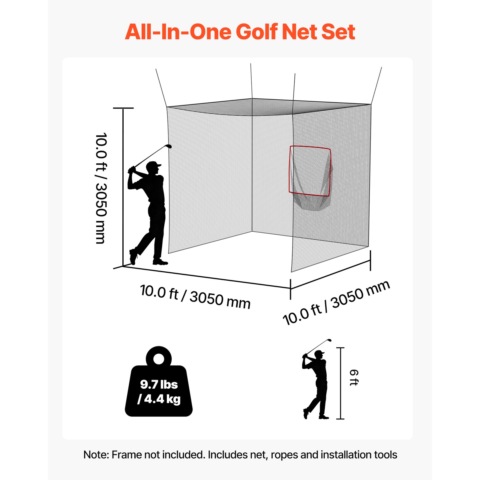 Uimoso 10 x 10 x 10FT Golf Practice Cage for Indoor and Outdoor Use