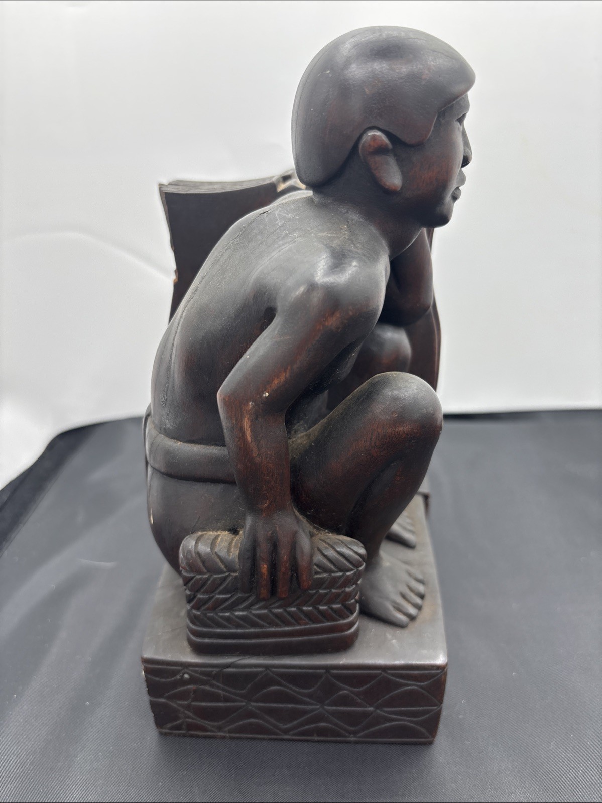 PAIR OF VINTAGE Hand Carved WOOD BOOKENDS FROM- TRIBAL MALE FIGURES