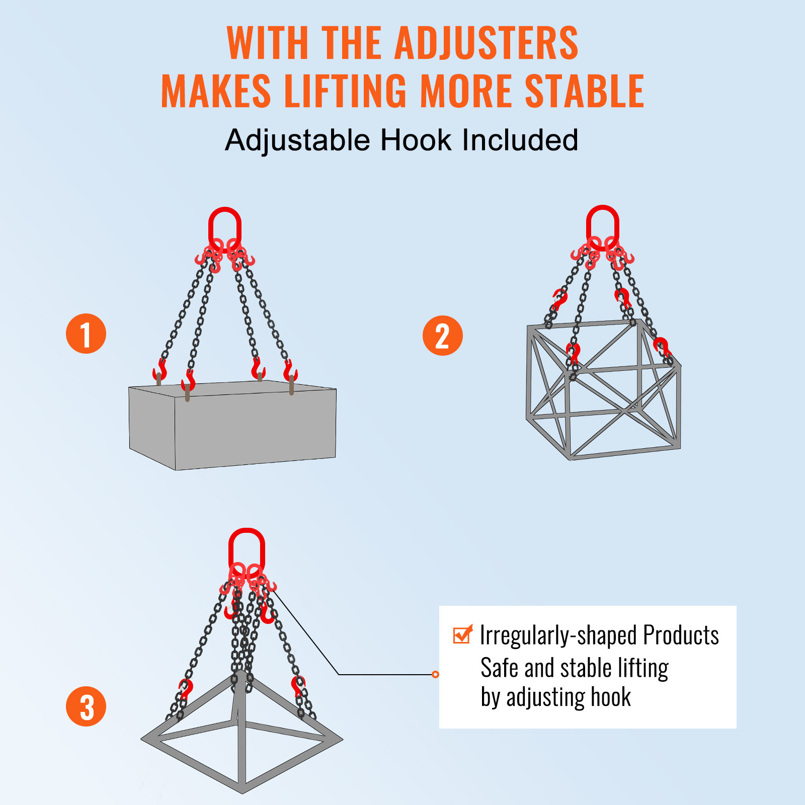 VEVOR 5/16" x 5' Chain Sling 4 Legs G80 Lifting Chain with Grab Hooks 11000 lbs
