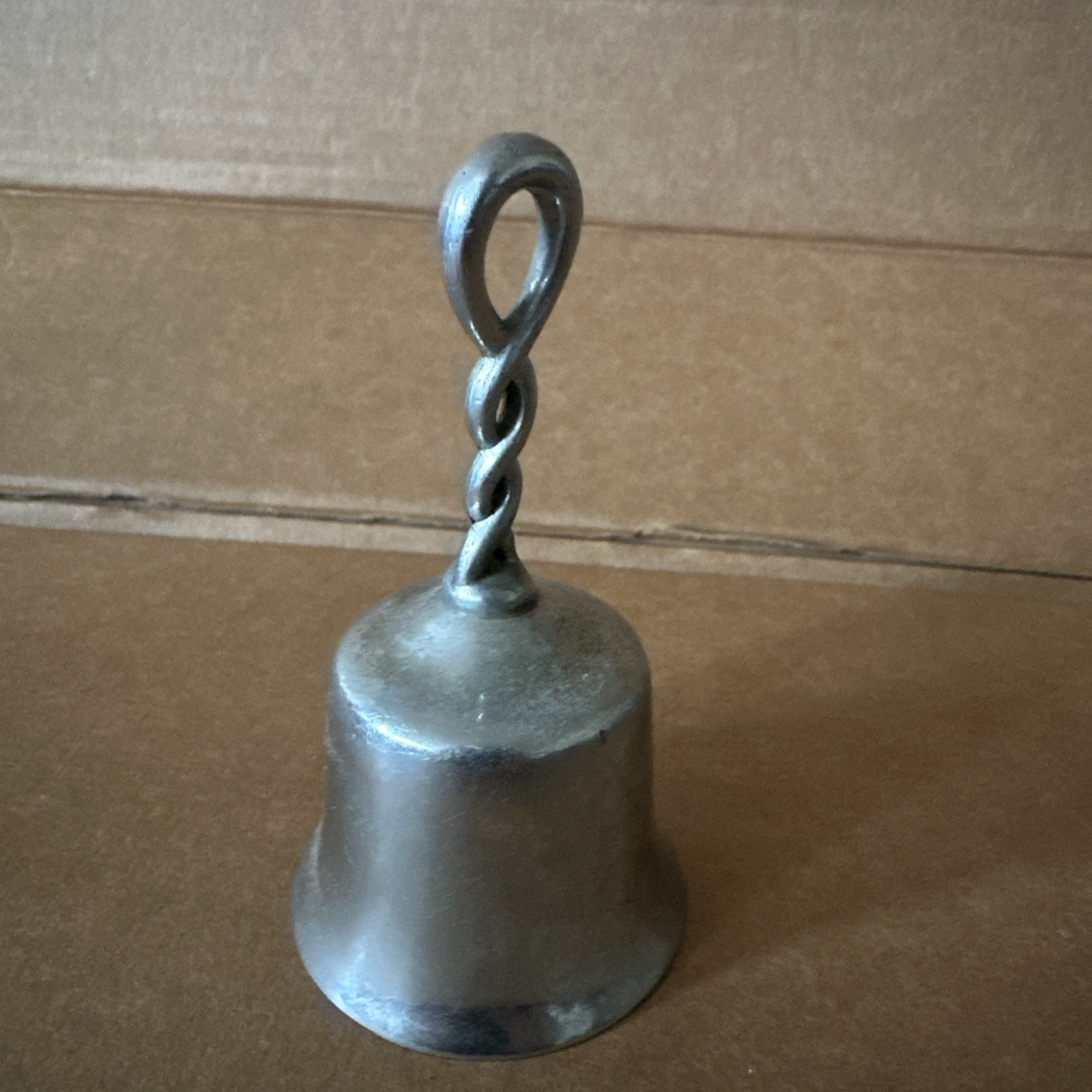 VTG twisted handle silver metal bell dinner supper NICE loud CLEAR ring vgc htf