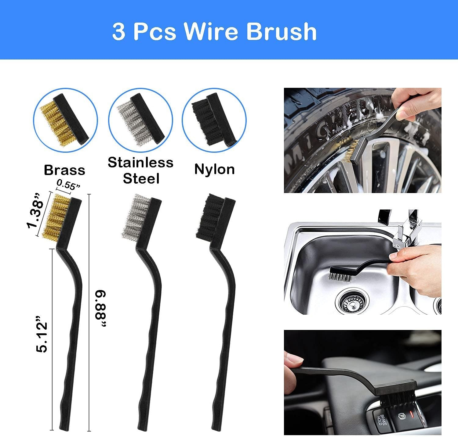 20Pcs Car Wheel Tire Detailing Brush Set Drill not include
