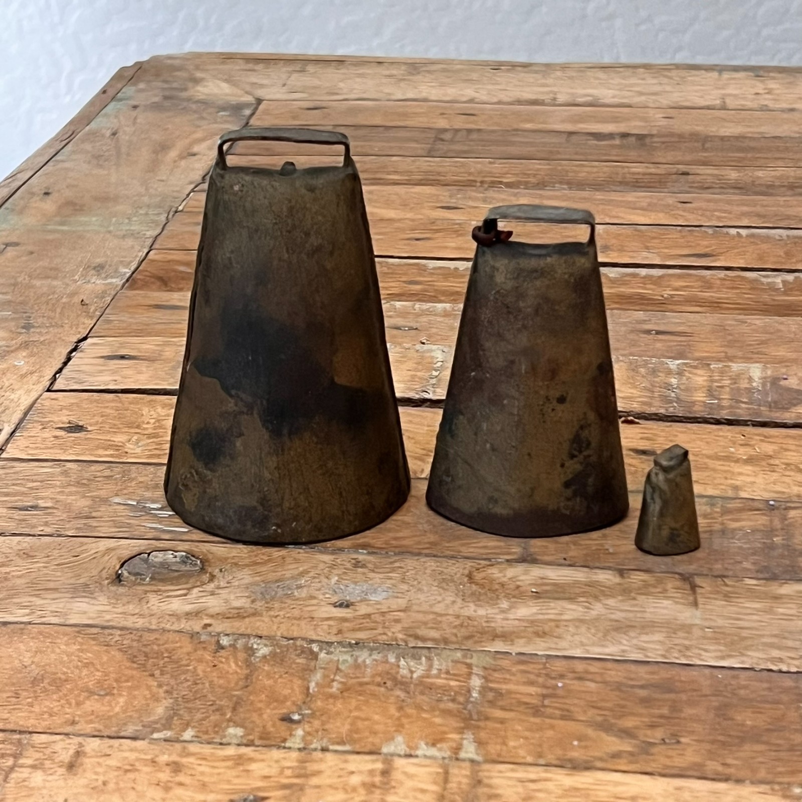Antique Steel Cow Bells Lot of 3 Original Hand Riveted