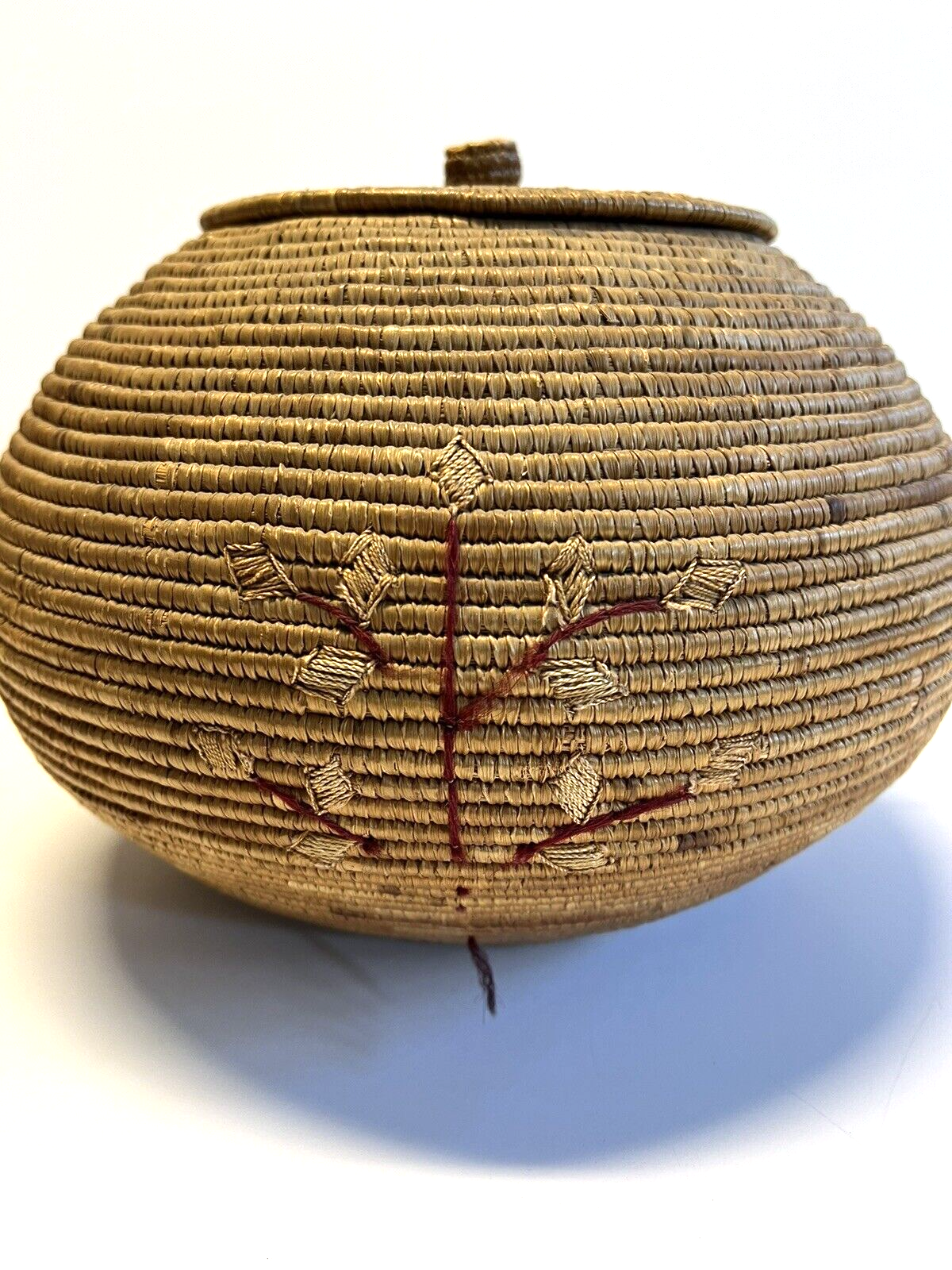 Native American Alaskan Indian Inuit Basket; Embroidery; Large; Late 1800's