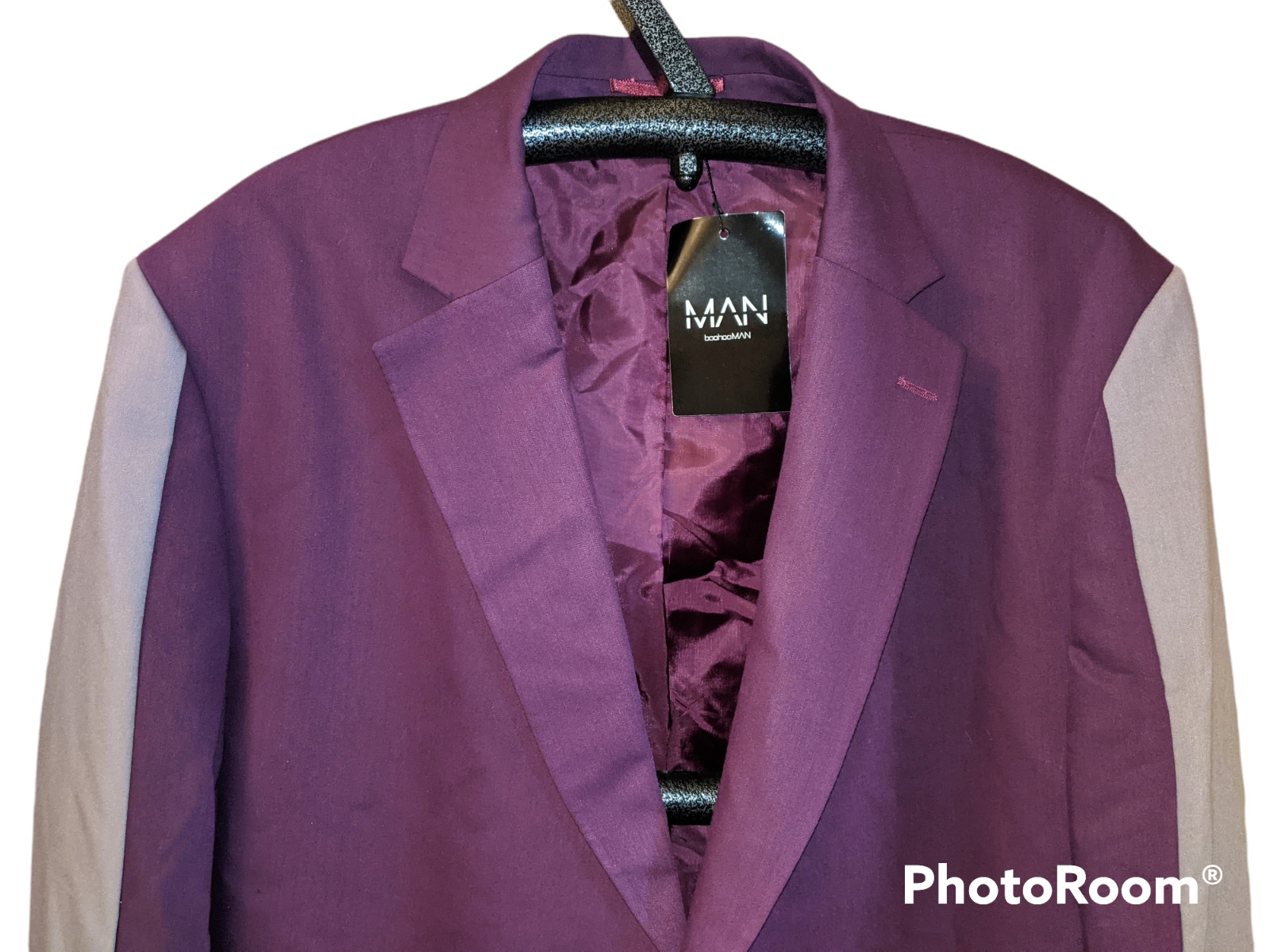 BoohooMAN Single Breasted Blazer Purple Contrast Relaxed Jacket Mens Sz 44 -NEW