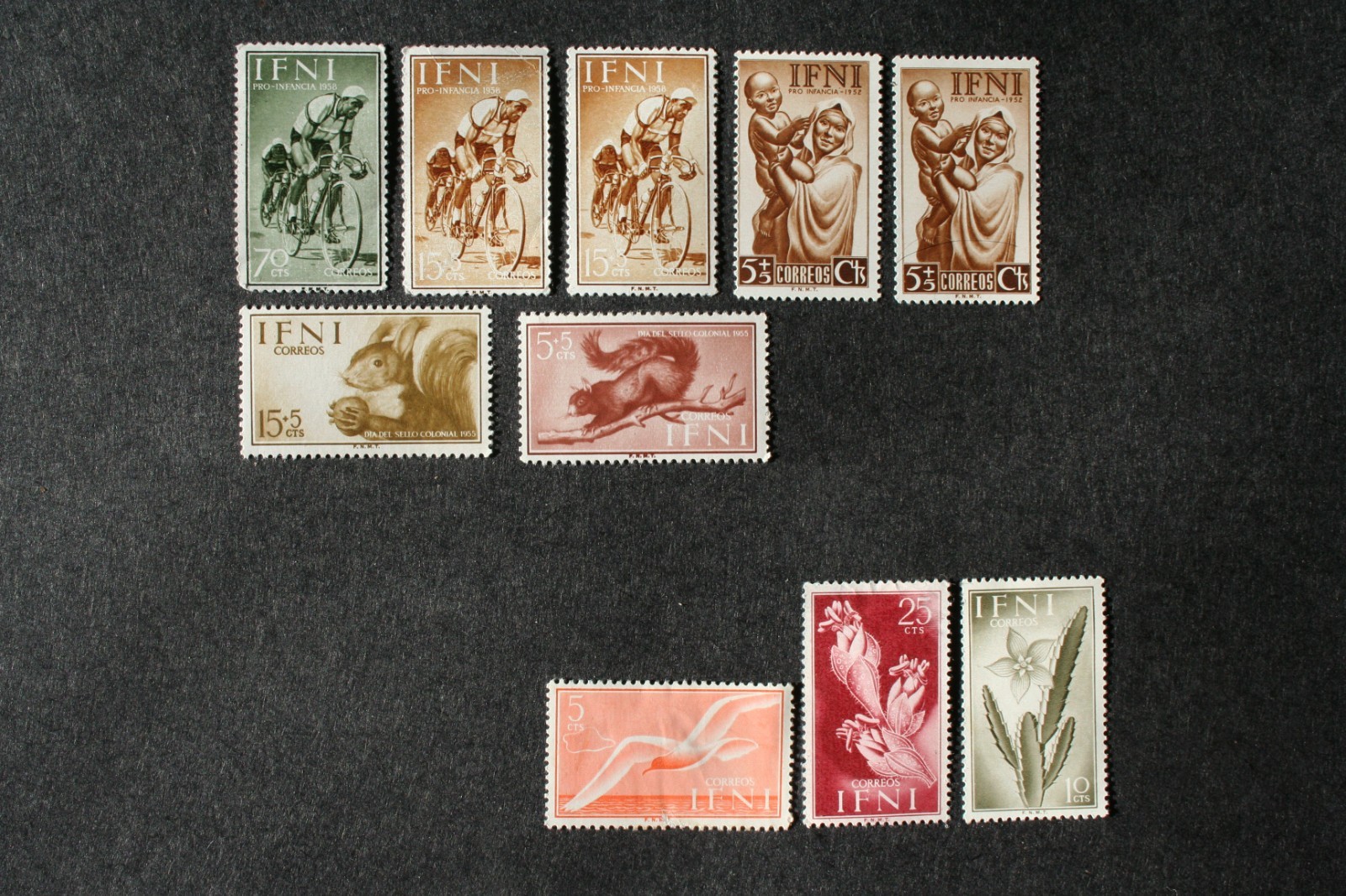 Seven (7) MNH stamps and three used stamps from Ifni, 1950s