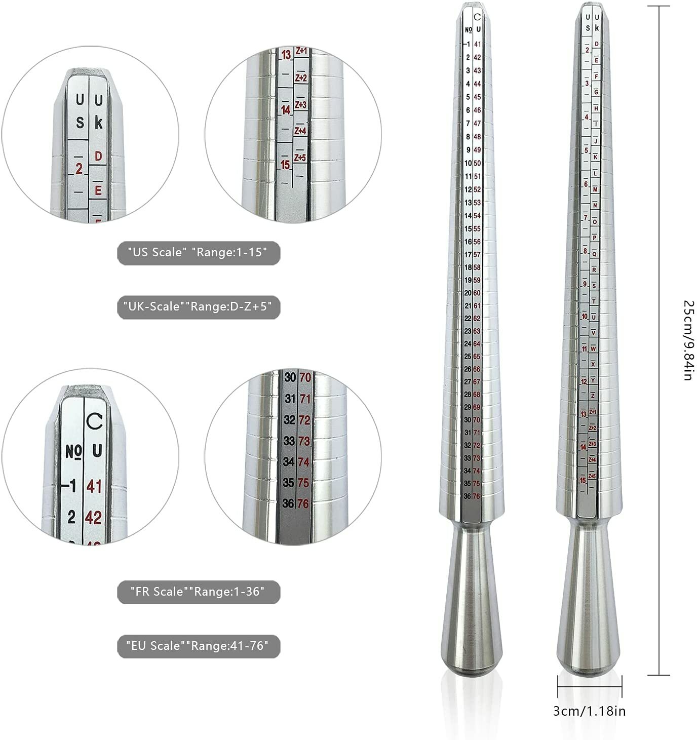 Metal Ring Sizer Gauge Mandrel Finger Sizing Measure Stick Standard Tool Sliver