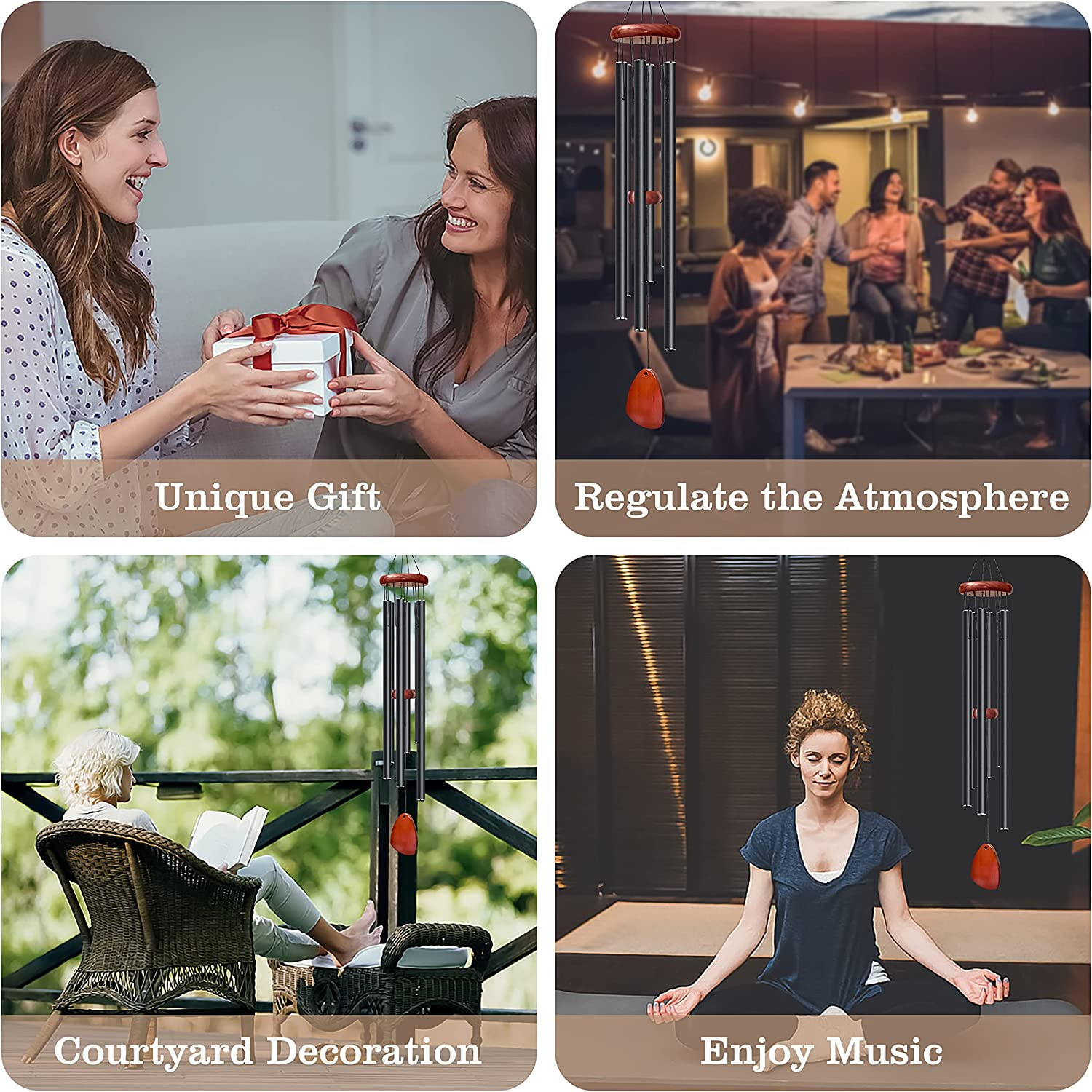 Large Deep Resonance Serenity Wind Chimes Metal Deep Tone Outdoor Home Decor US