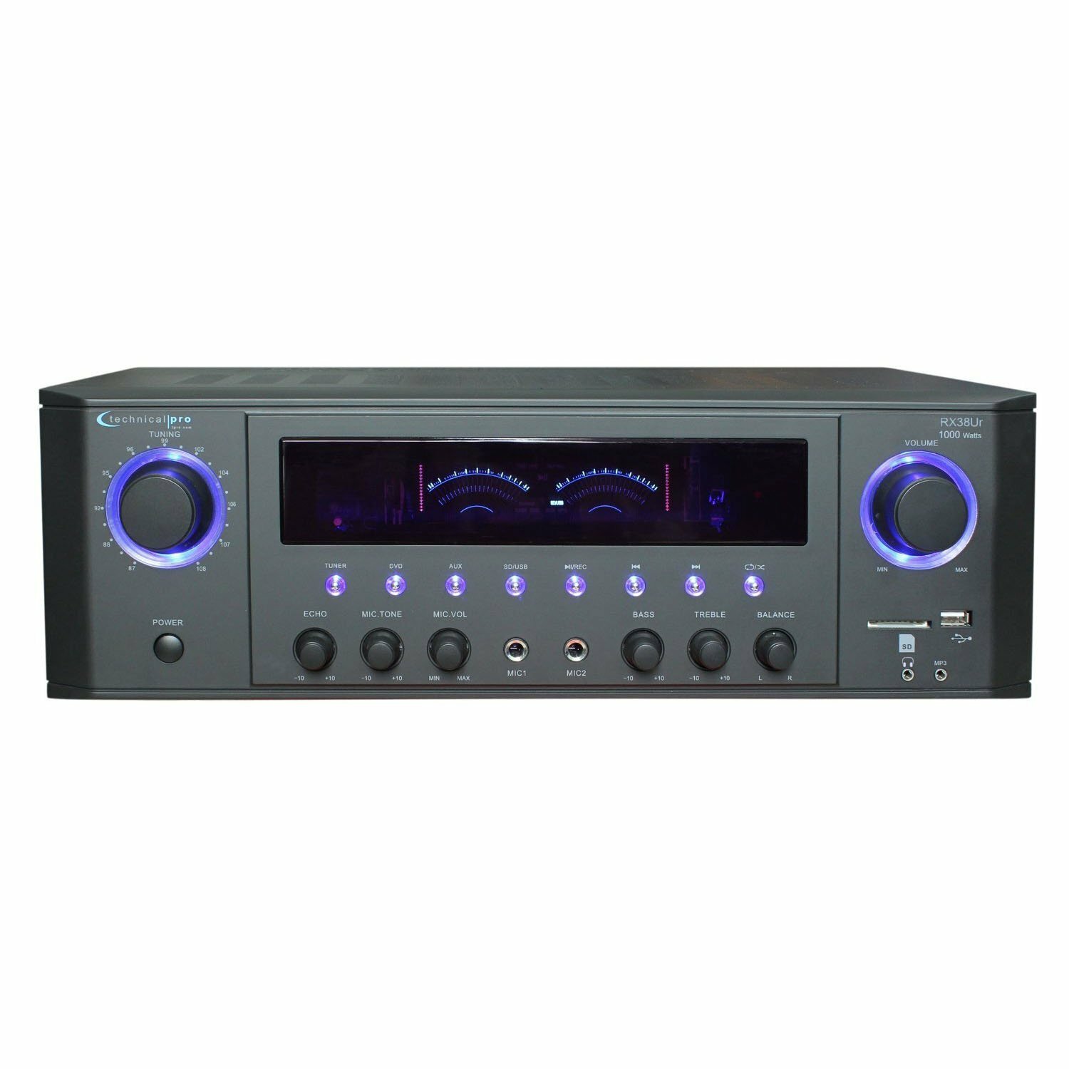 Technical Pro 1000W Stereo Receiver with USB & SD Card Inputs in Black, RX38UR