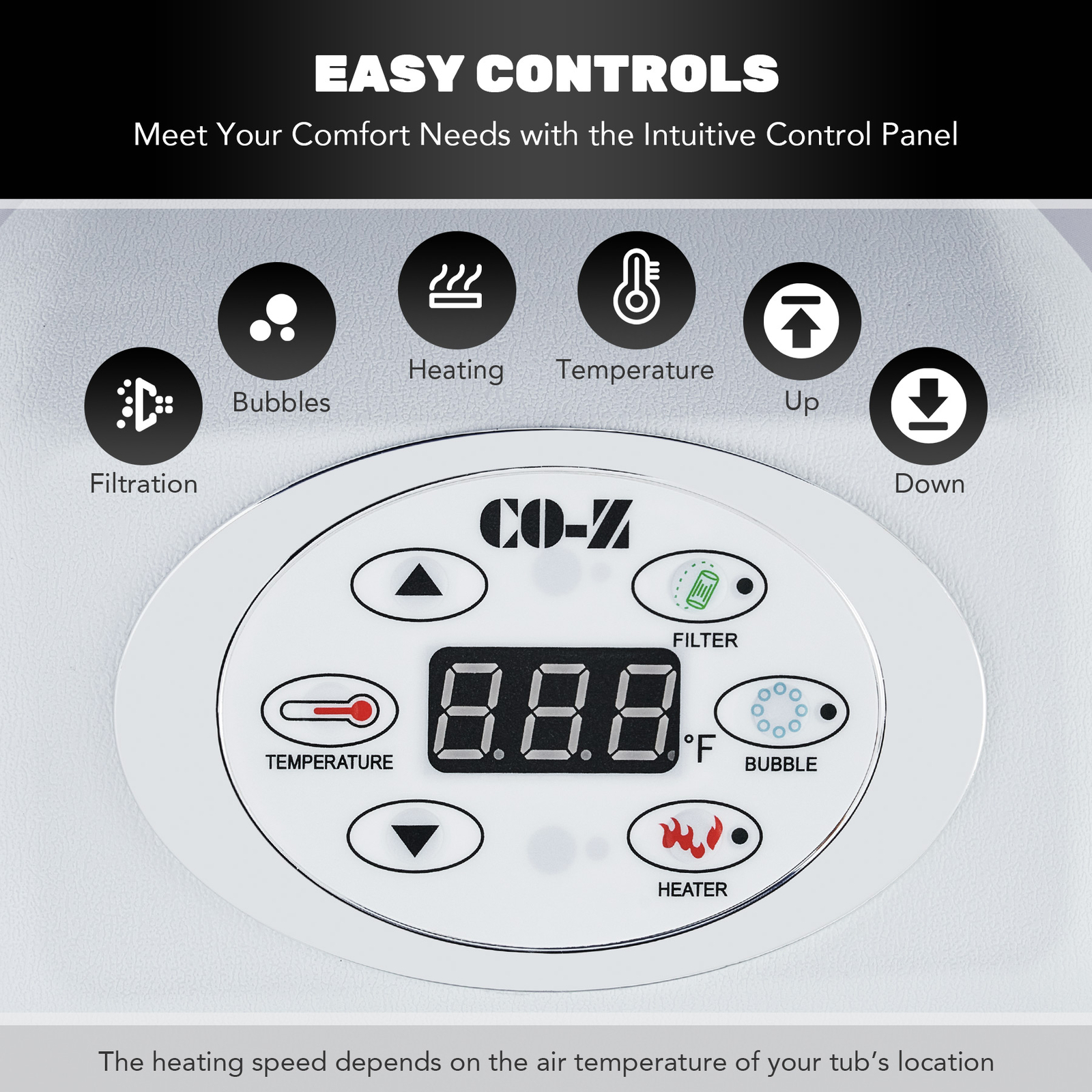 CO-Z Inflatable Spa Tub w 120 Air Jets Heater Air Pump Outdoor Square Hot Tub