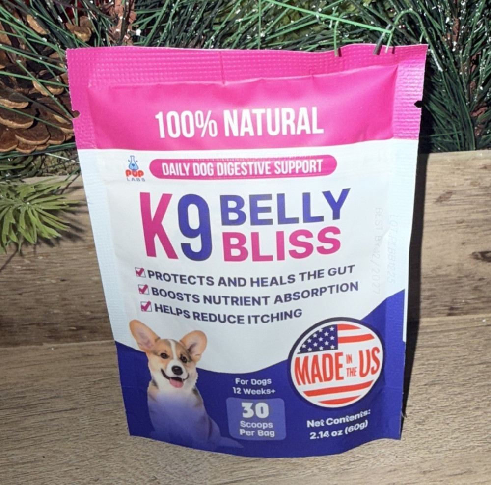 K9 Belly Bliss for Dogs 30 Scoops 2.14oz Exp 12/2027 - New/Sealed! Pup Labs