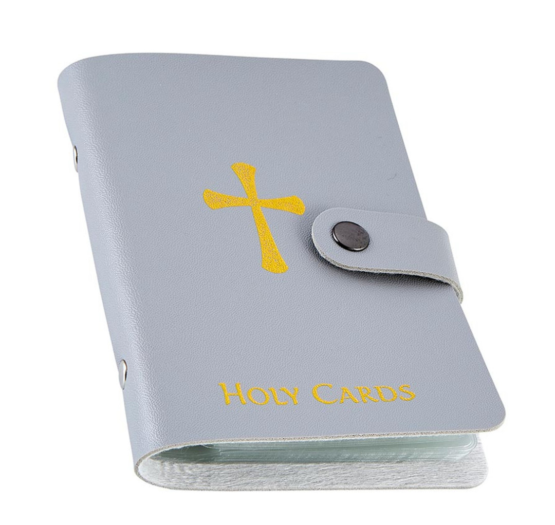 GRAY Prayer Card Holder Book Leatherette Holds 20-40 Cards Catholic Christian