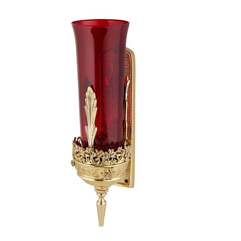 Ornate Wall Mount Sanctuary Lamp, Ruby Globe, 12'' H (USUALLY SHIP WTHIN 2 DAYS)