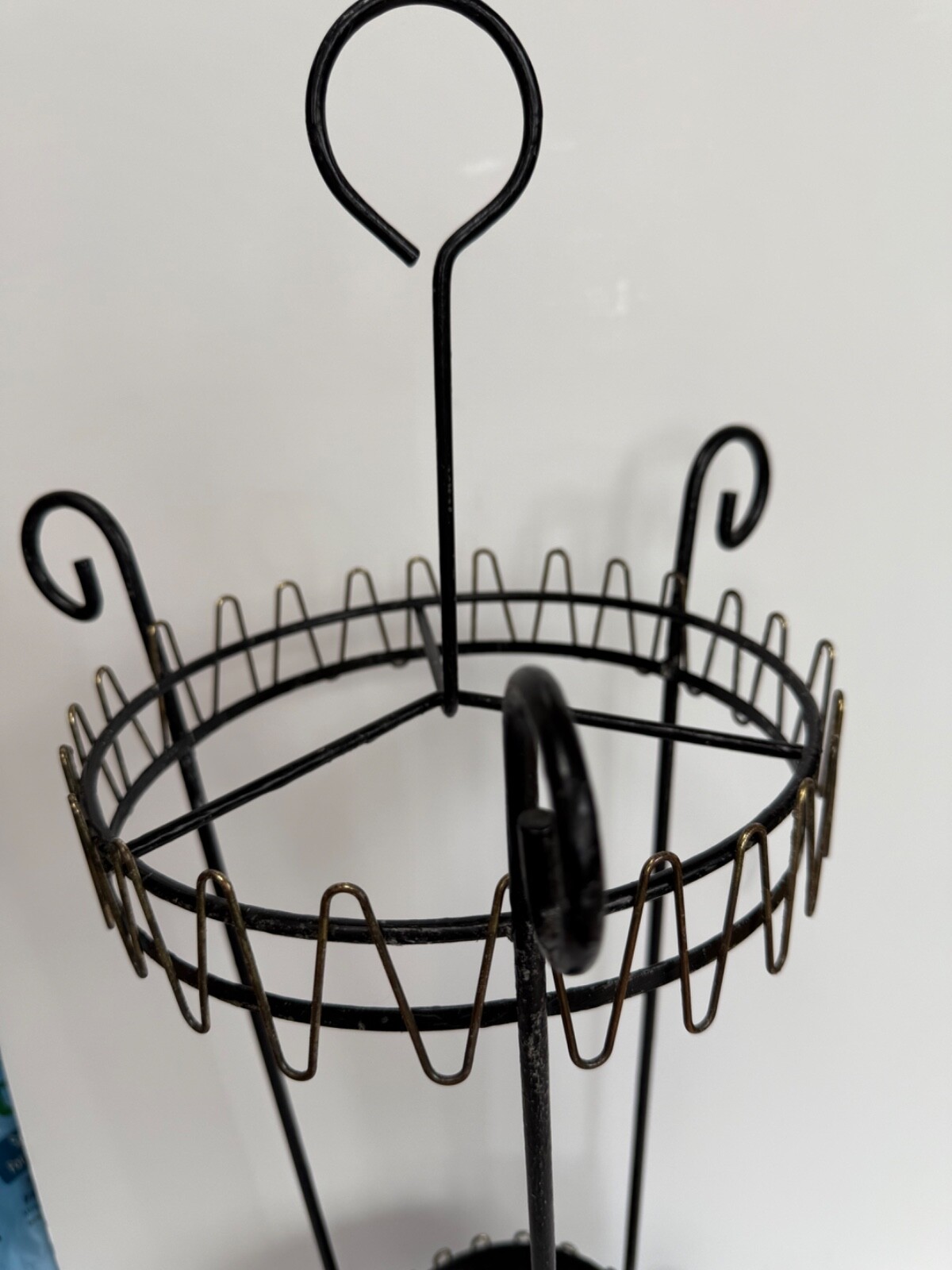 Vtg MCM Umbrella Stand cane walking-stick Holder Black Metal Gold-tone Trim 29"h