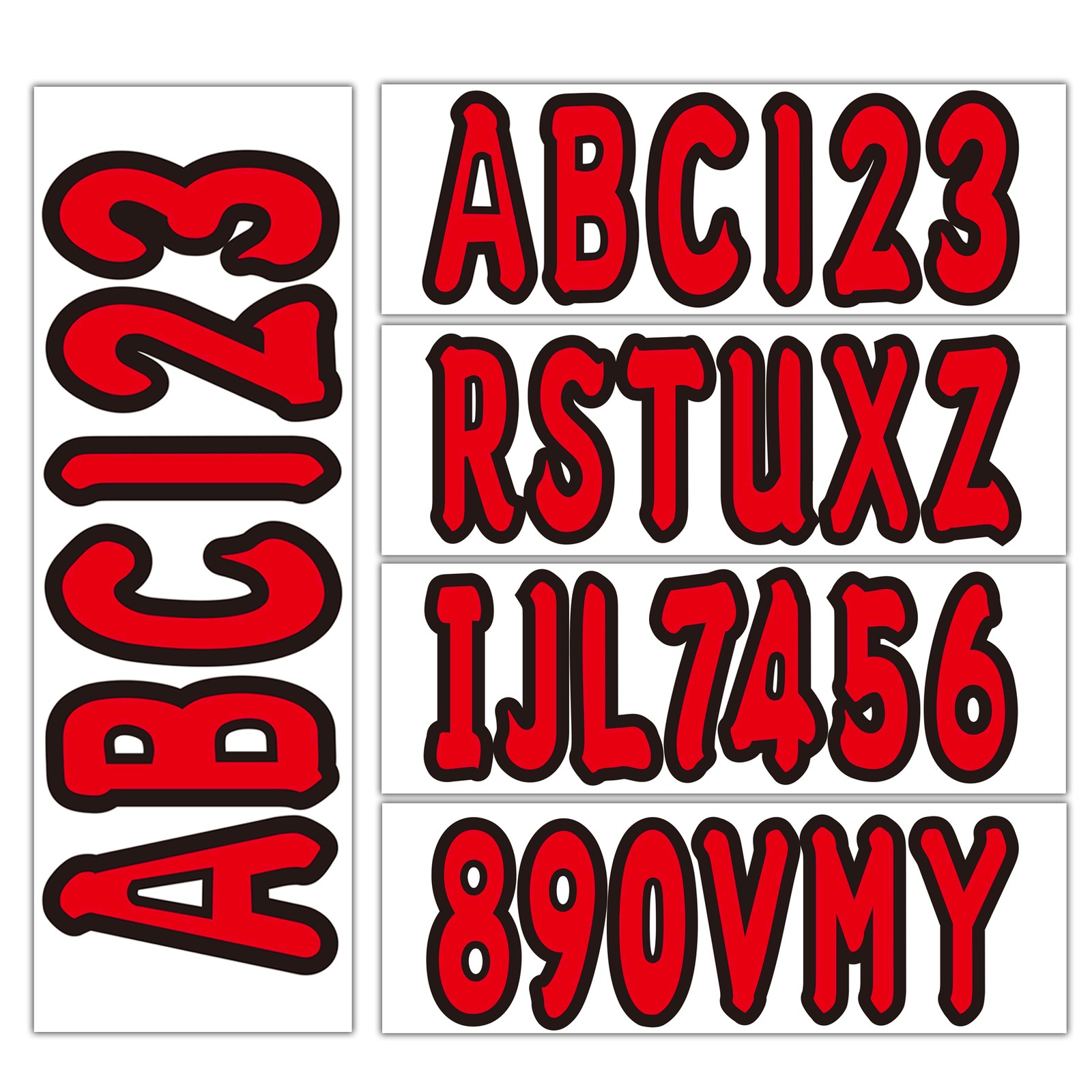 Custom Boat Registration Numbers Letters Red Decals 4 Sets of A-Z & 0-9