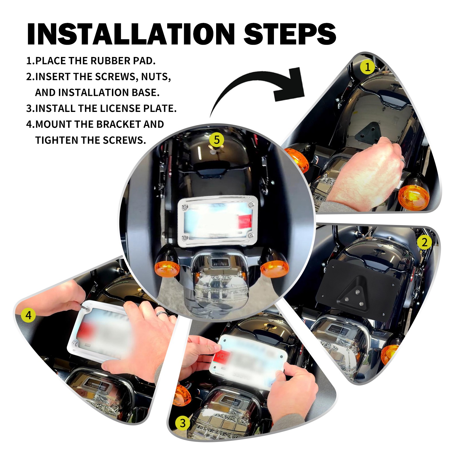 Chrome Curved Laydown License Plate Mount Bracket For Harley Softail Sportster