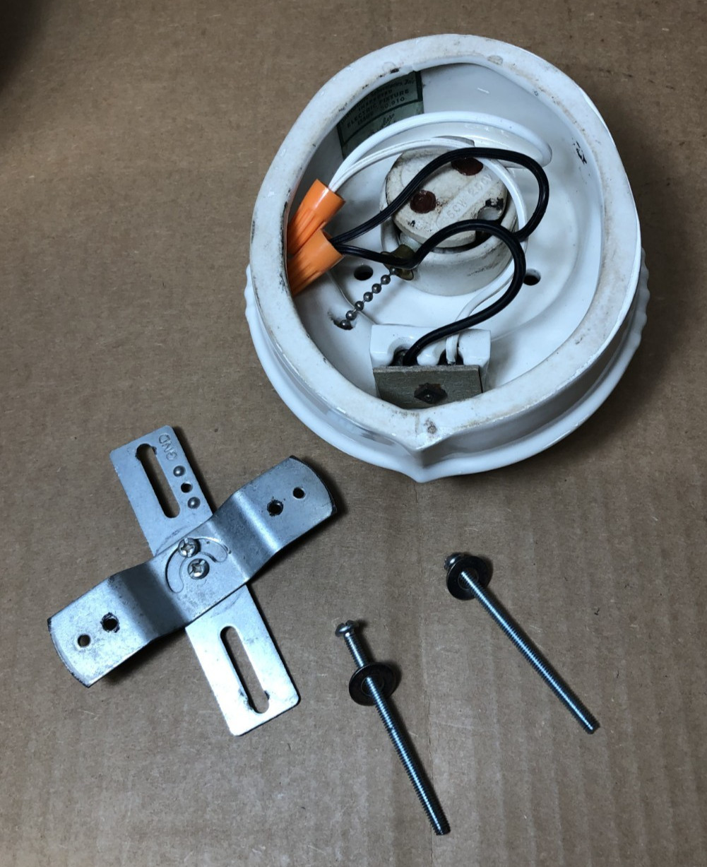 Antique Exit Glass Shade Vtg Wall Sconce Porcelain Light Fixture Art USA #L32