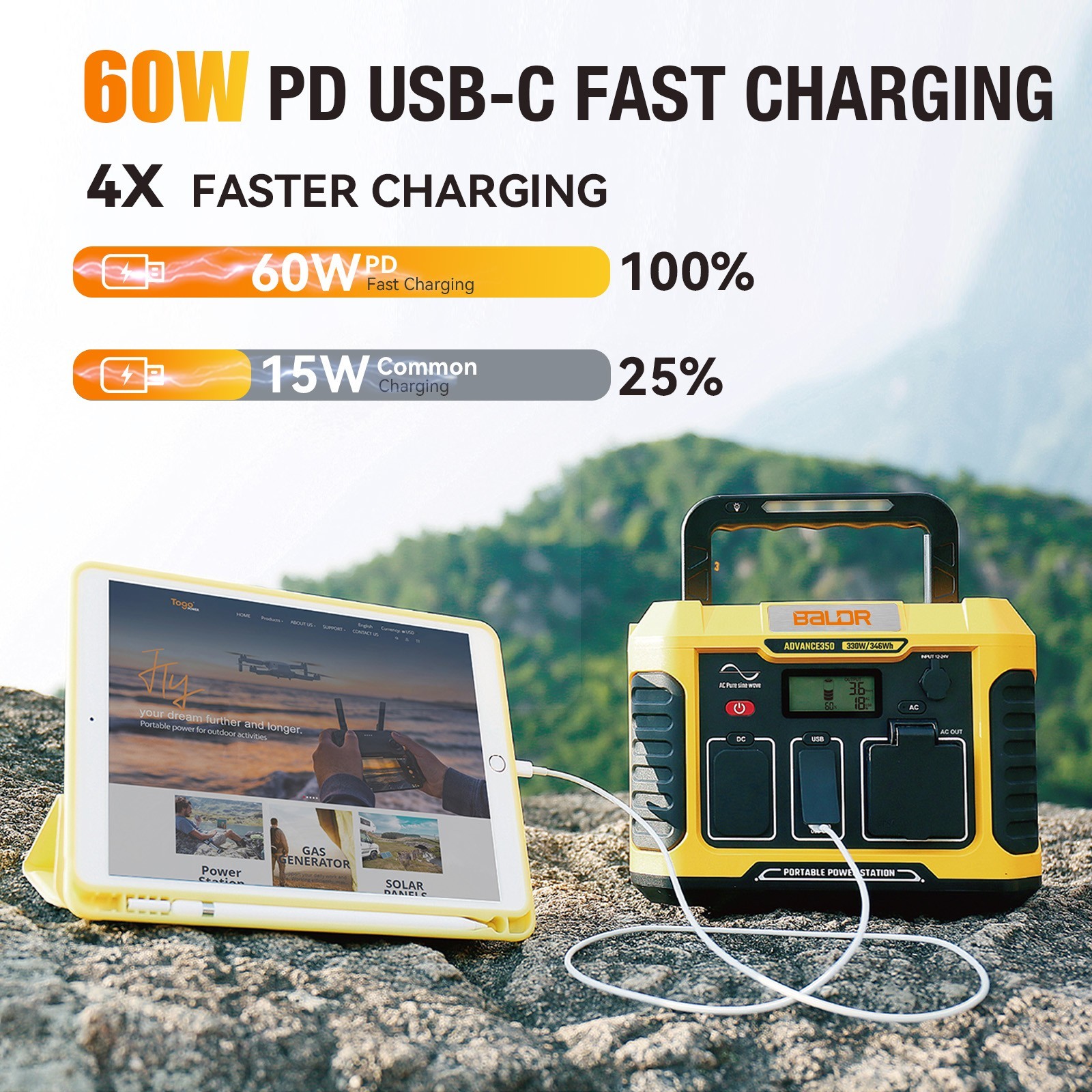 BALDR 330W Portable Power Station,346Wh Solar Generator Backup Battery