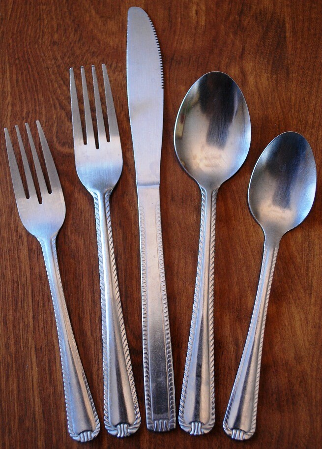 Set 39 Pices SATIN ROPE DESIGN Stainless Steel Flatware FORKS SPOONS KNIVES