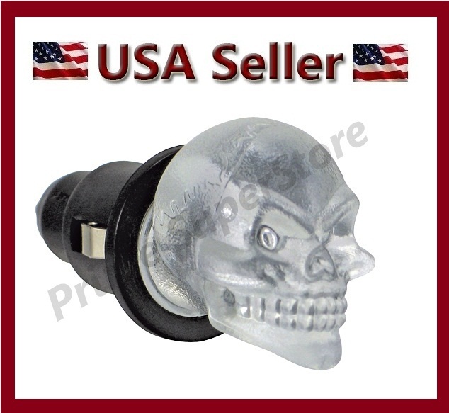 12V SKULL HEAD BLUE LED DASH GLOW INTERIOR MAP LIGHT CAR PLUG2 CIGARETTE LIGHTER