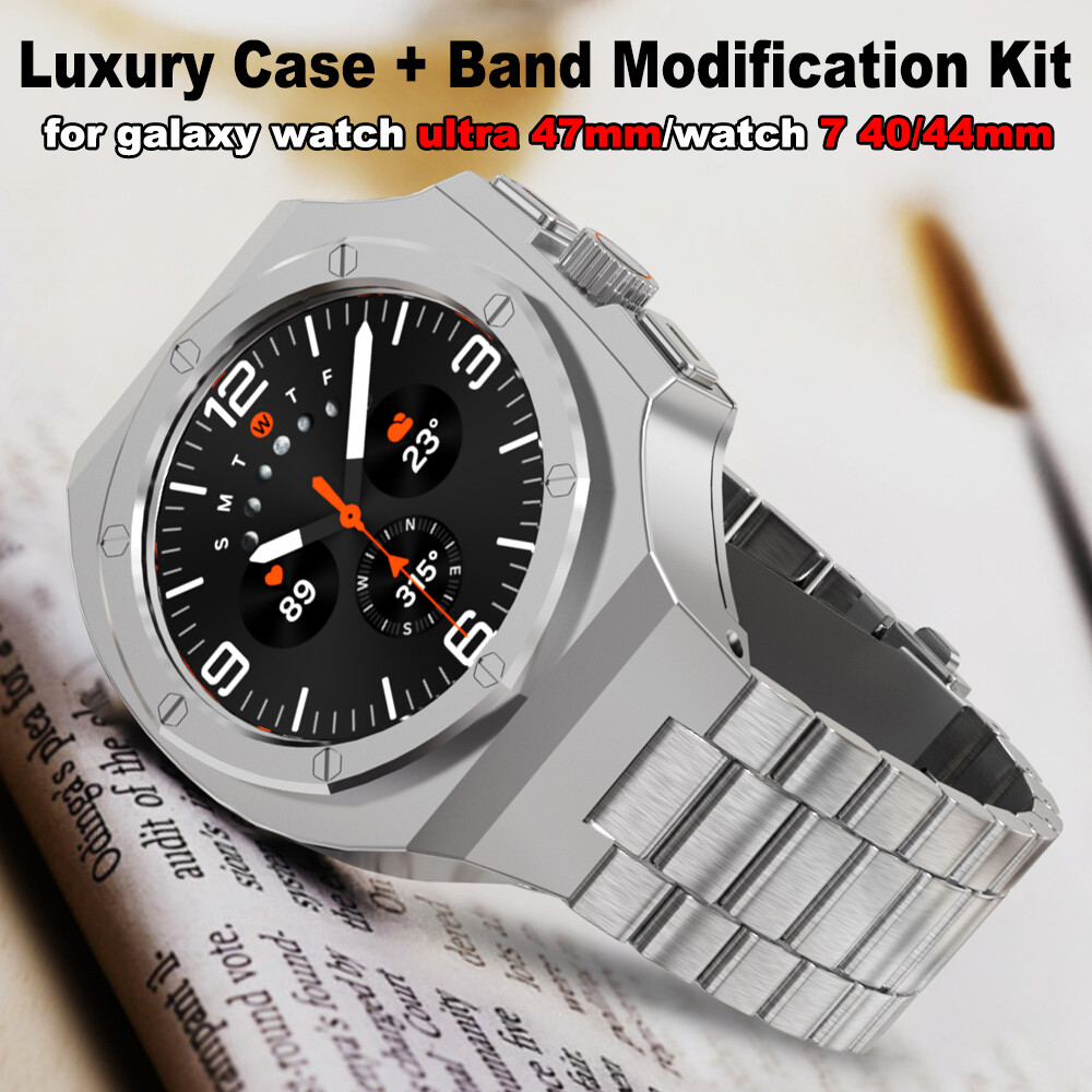 For Samsung Galaxy Watch Ultra 2025/7 40/44mm Stainless Steel Band Case Mod Kit