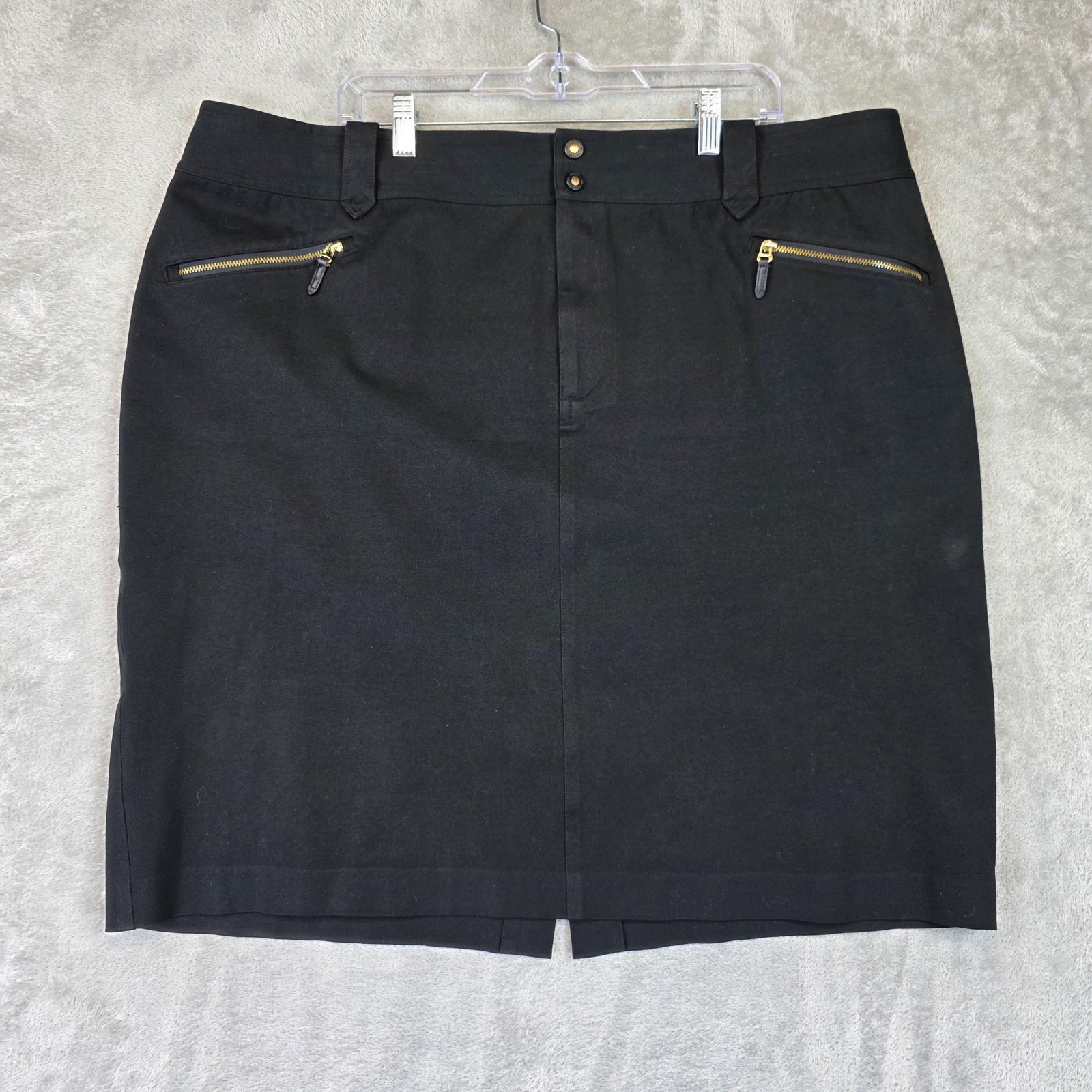 Lauren Ralph Lauren Skirt Womens 20W Black Pencil Zip Pockets Stretch Slit