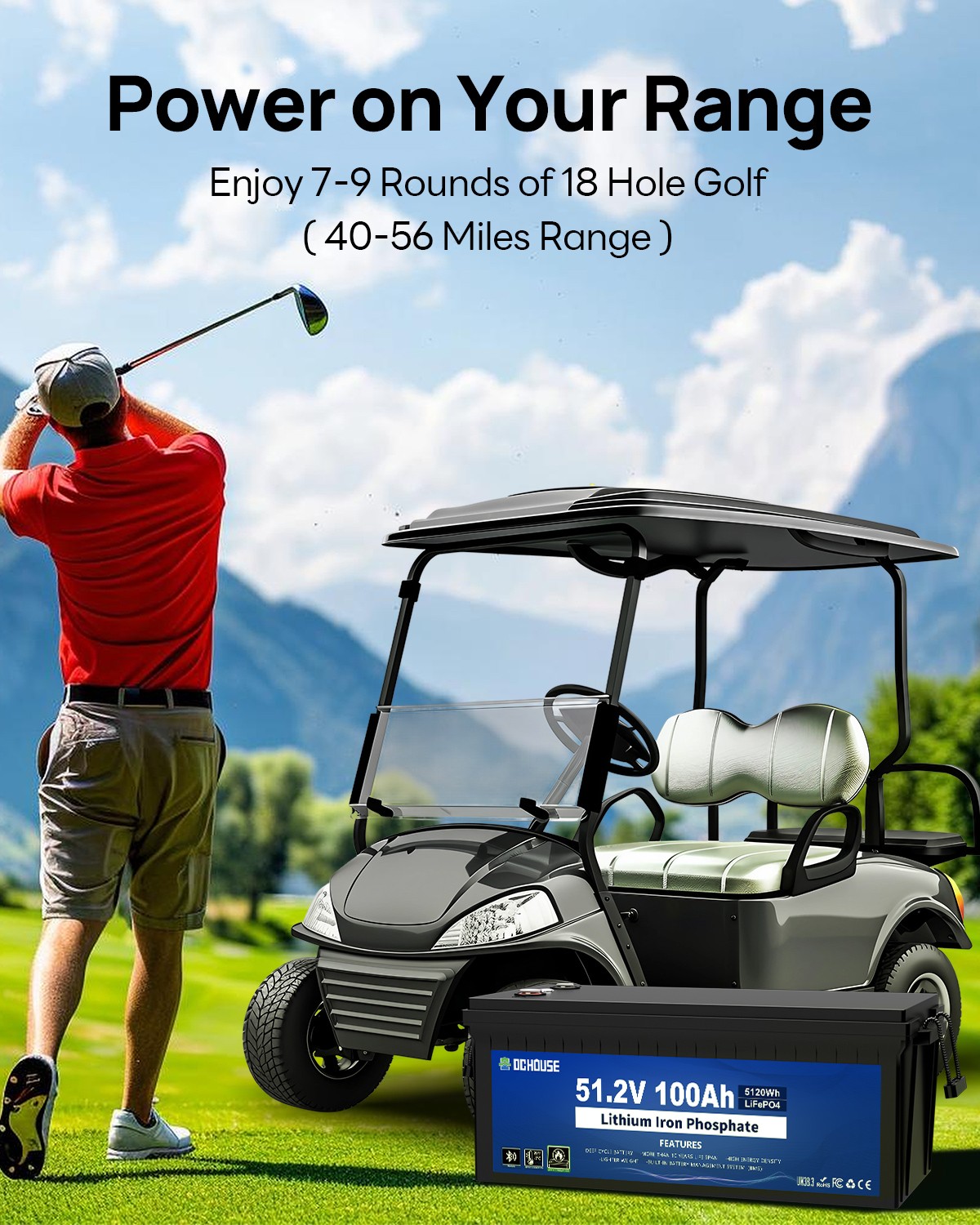 DC HOUSE 48V 100AH Golf Cart Lithium LiFePO4 Battery with 18A Charger Club Car