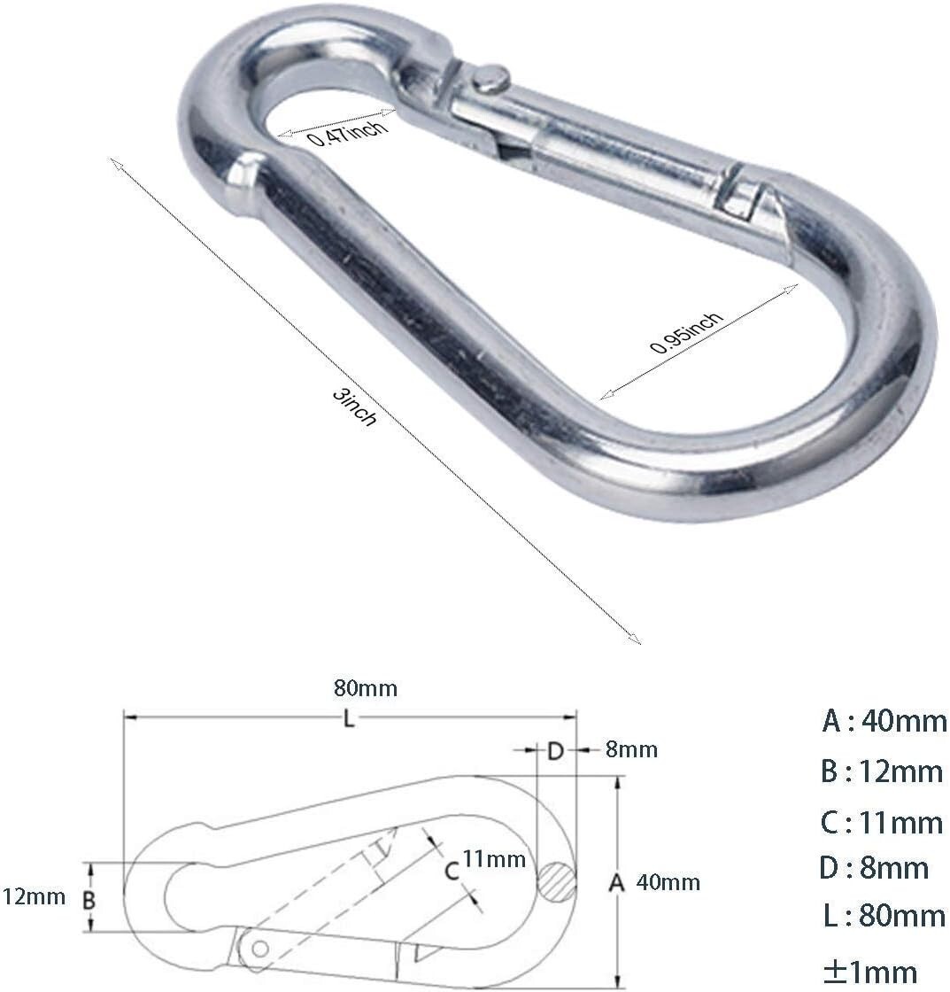 10/50/100 3" Heavy Duty Carabiner Clips M8 5/16" Galvanized Steel 500LBS