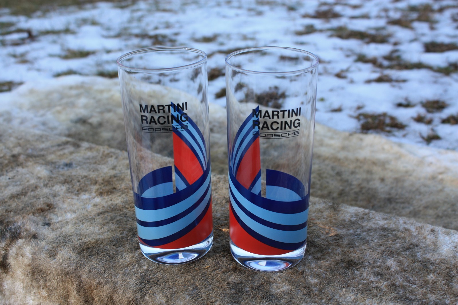 2 Porsche Long Glass Martini Racing Set Glasses Lead Crystal 935 911 GT3 956