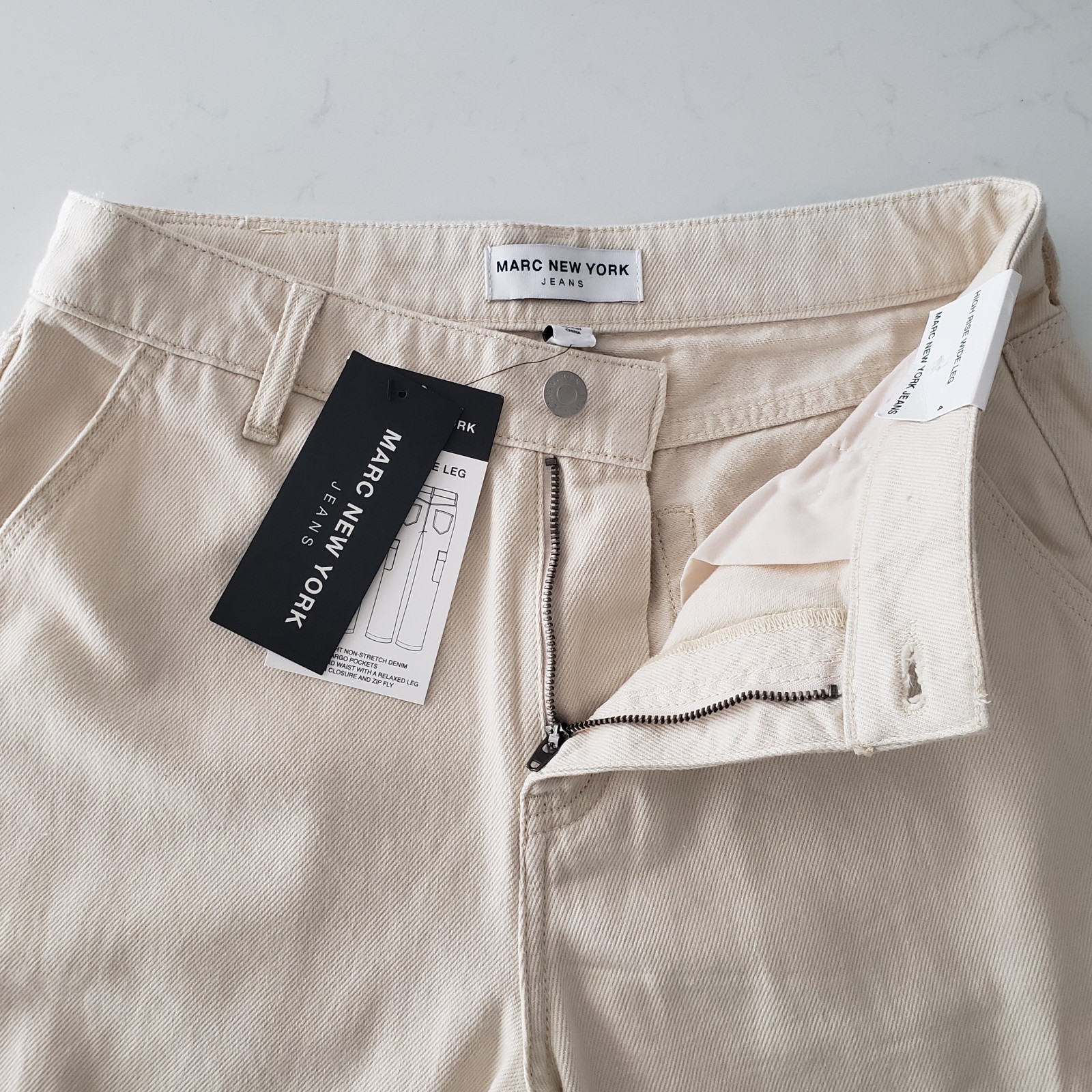 Marc New York Jeans Womens Size 4 Cargo Ecru Denim Cotton High Rise Wide Leg NWT