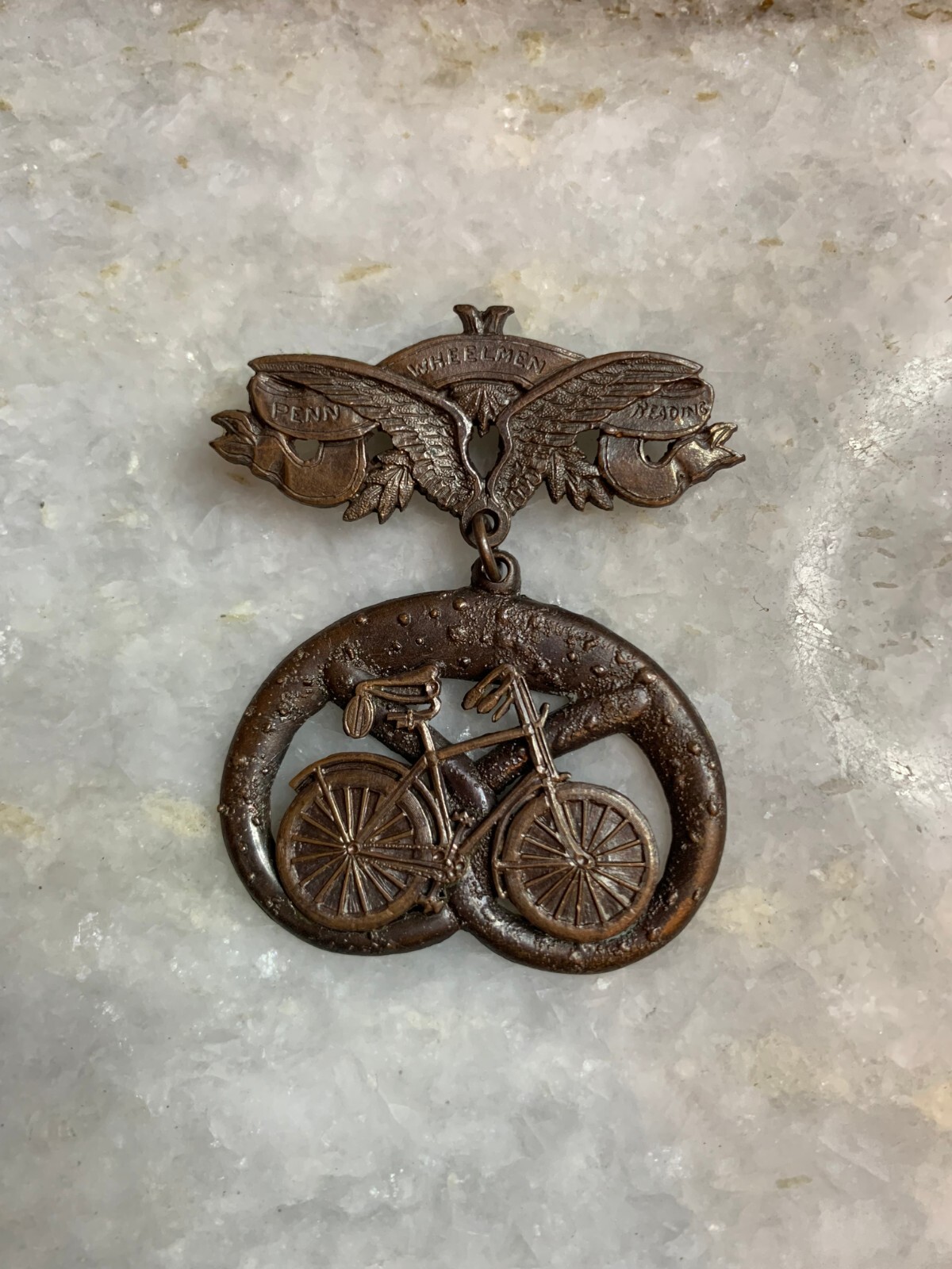 Antique 1896 League American Wheelmen READING PENNSYLVANIA Medal Pin Button Bike