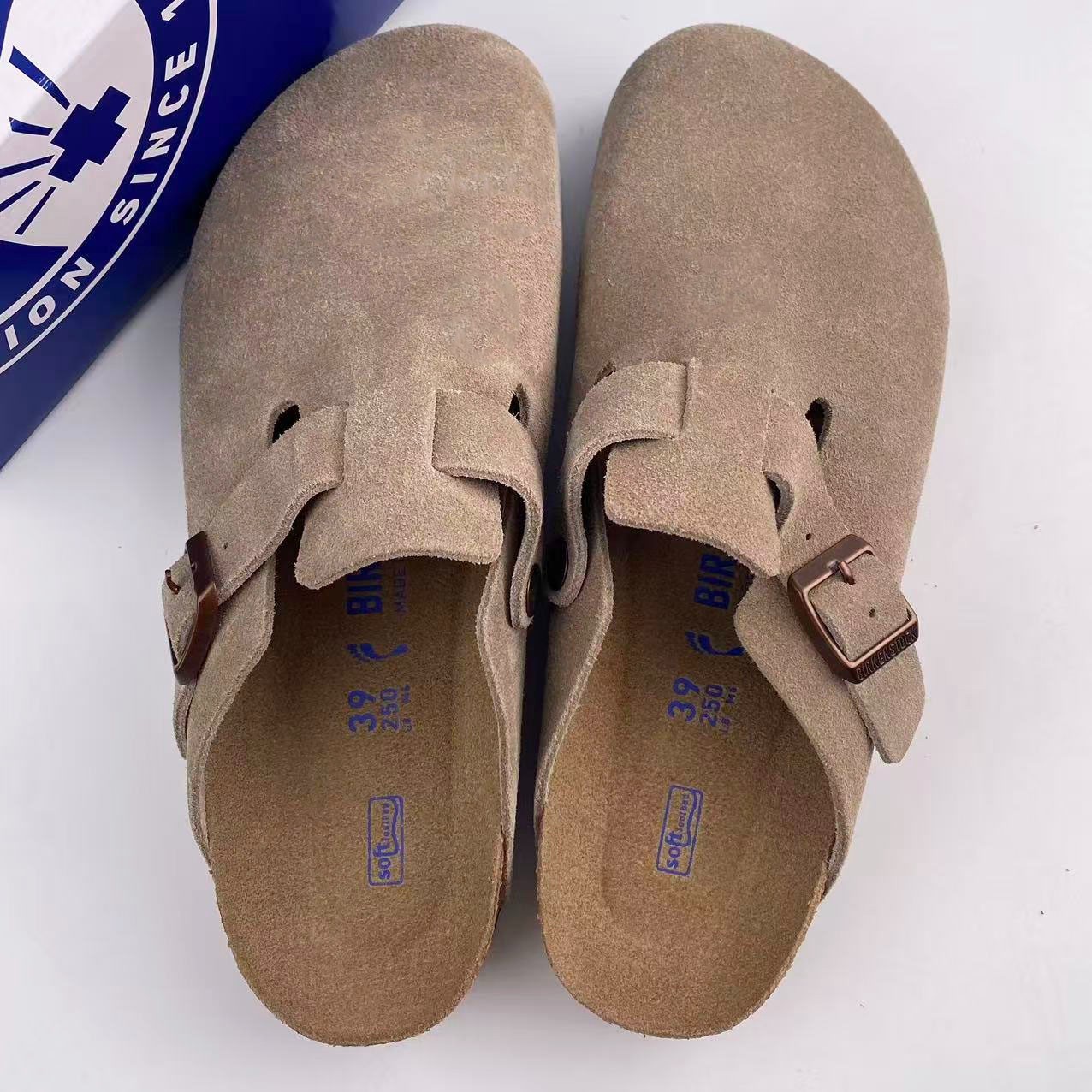 Birkenstock Boston Soft Footbed Taupe Suede Leather Unisex Shoes Size EU 37-45