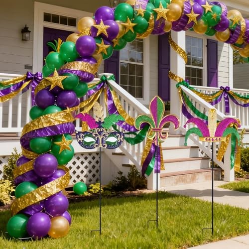 Mardi Gras Outdoor Decorations, Set of 3 Metal 36" Decorative Garden Stakes