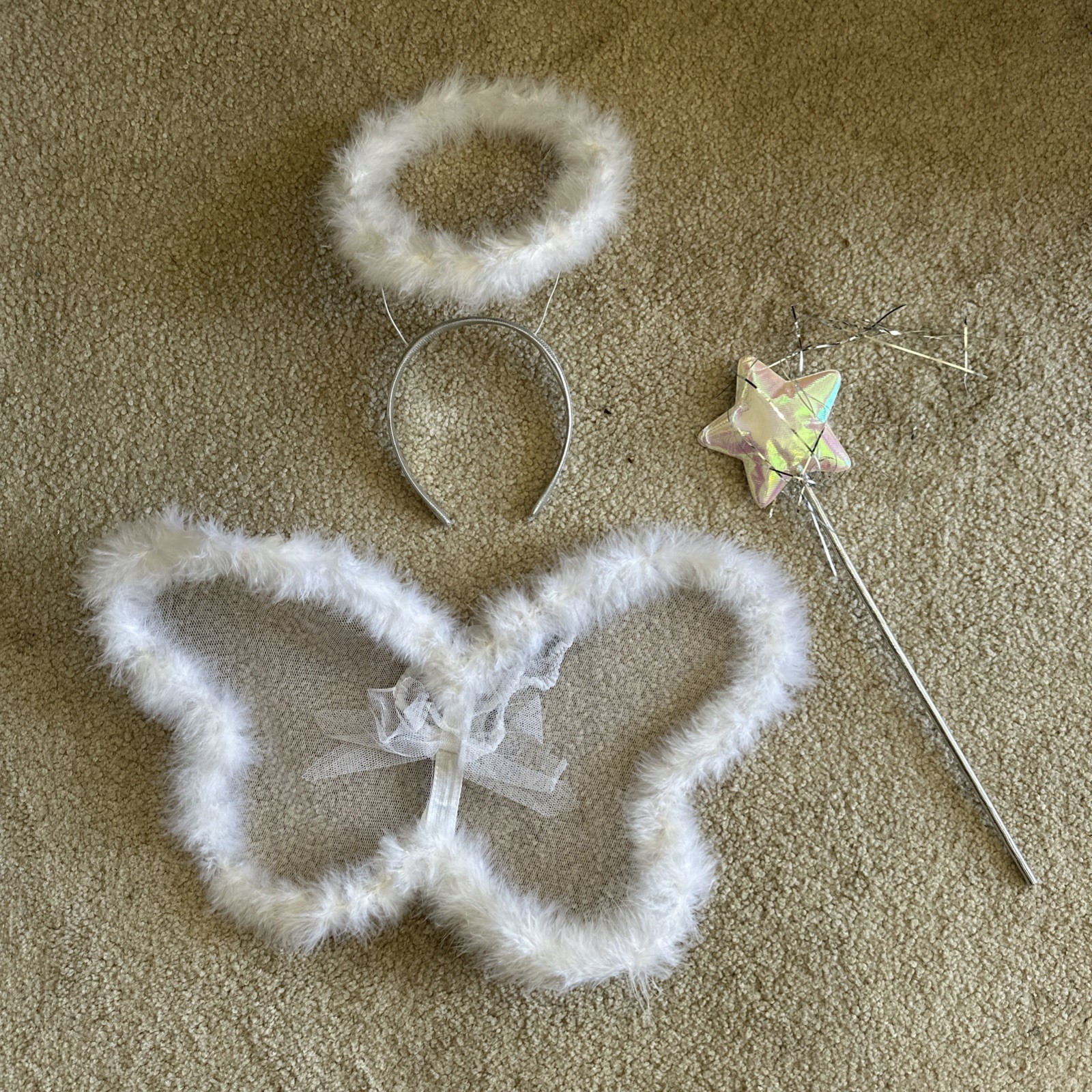 Halloween Costume Angel Wings Headband Star Wand Tinsel White Adult Child