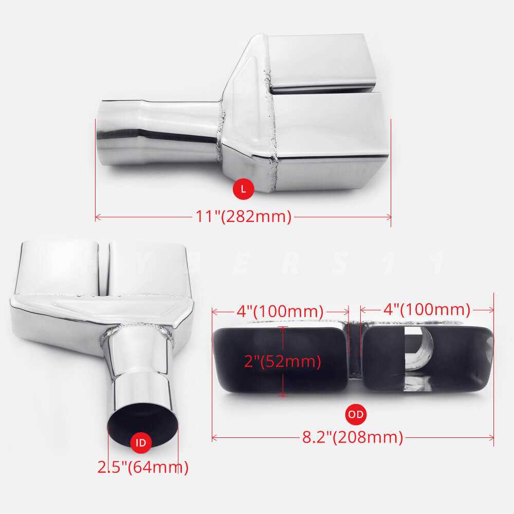 2.5" Inlet Quad Square Out Exhaust Tips for Dodge Challenger 1970/71/72/73/74