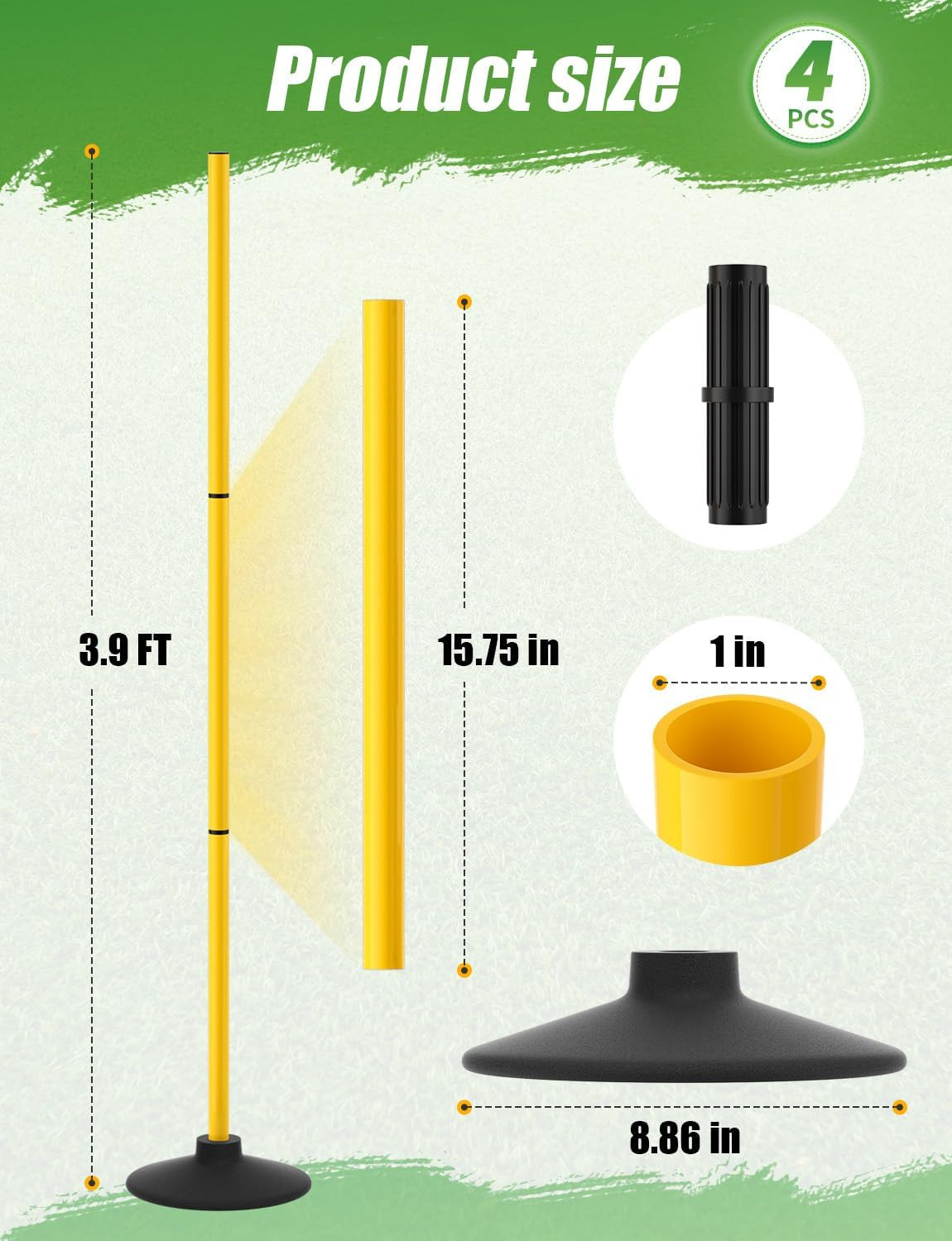 Agility Poles 4 Pack 50" Sports Soccer Training Poles,Detachable Speed Training